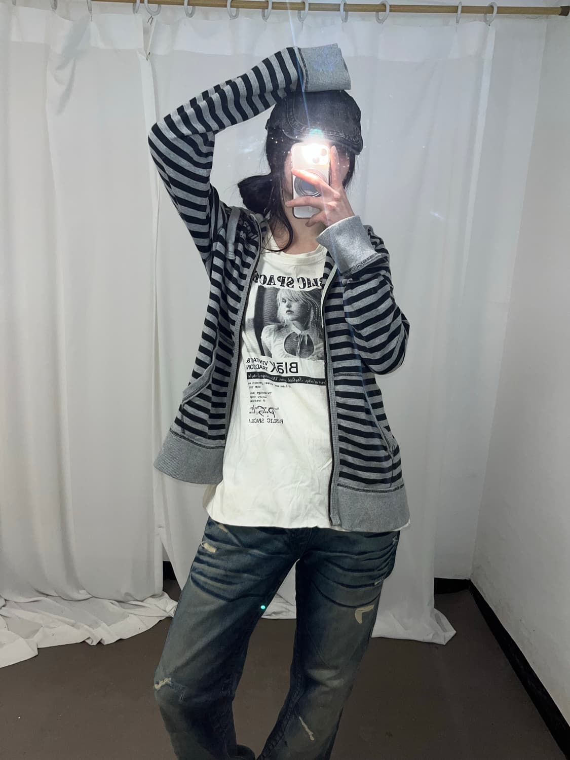 데일리 펑크 스트라이프 후드집업 상품이미지1