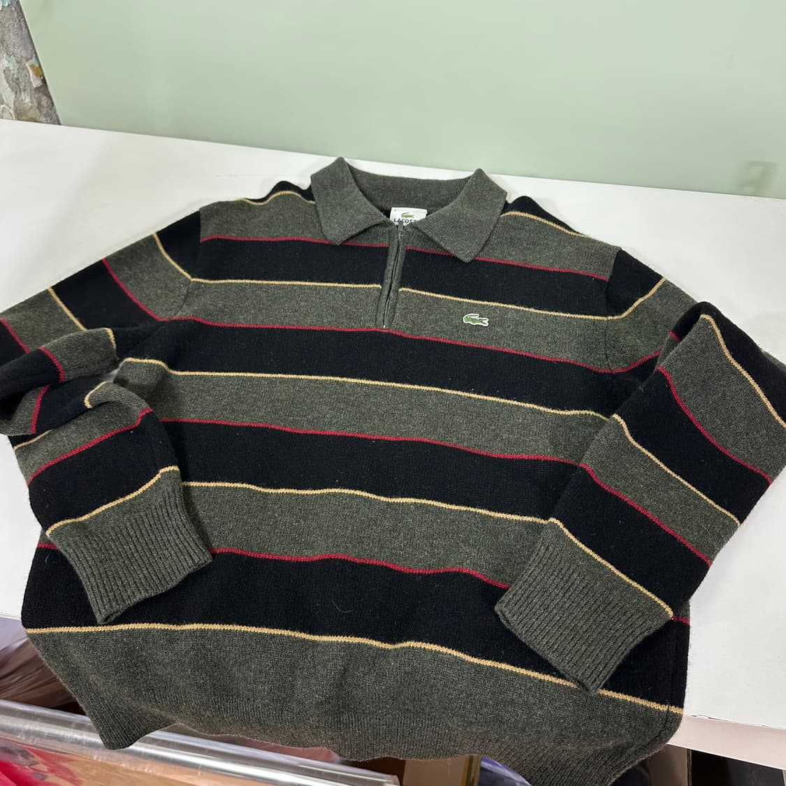 95 라코스테 카키블랙 카라넥 반집업니트 상품이미지3