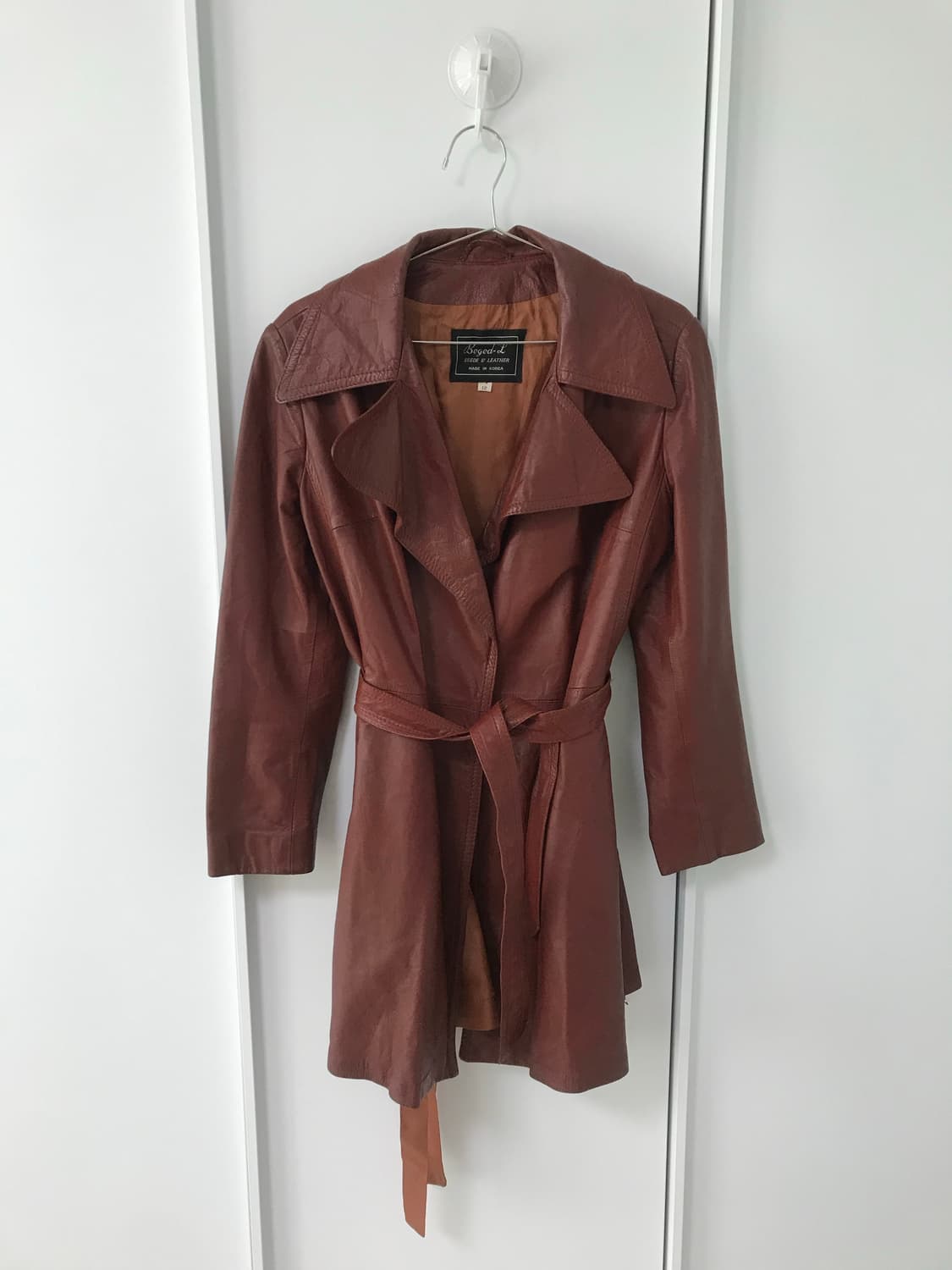 vintage burgundy belt leather jacket 상품이미지8