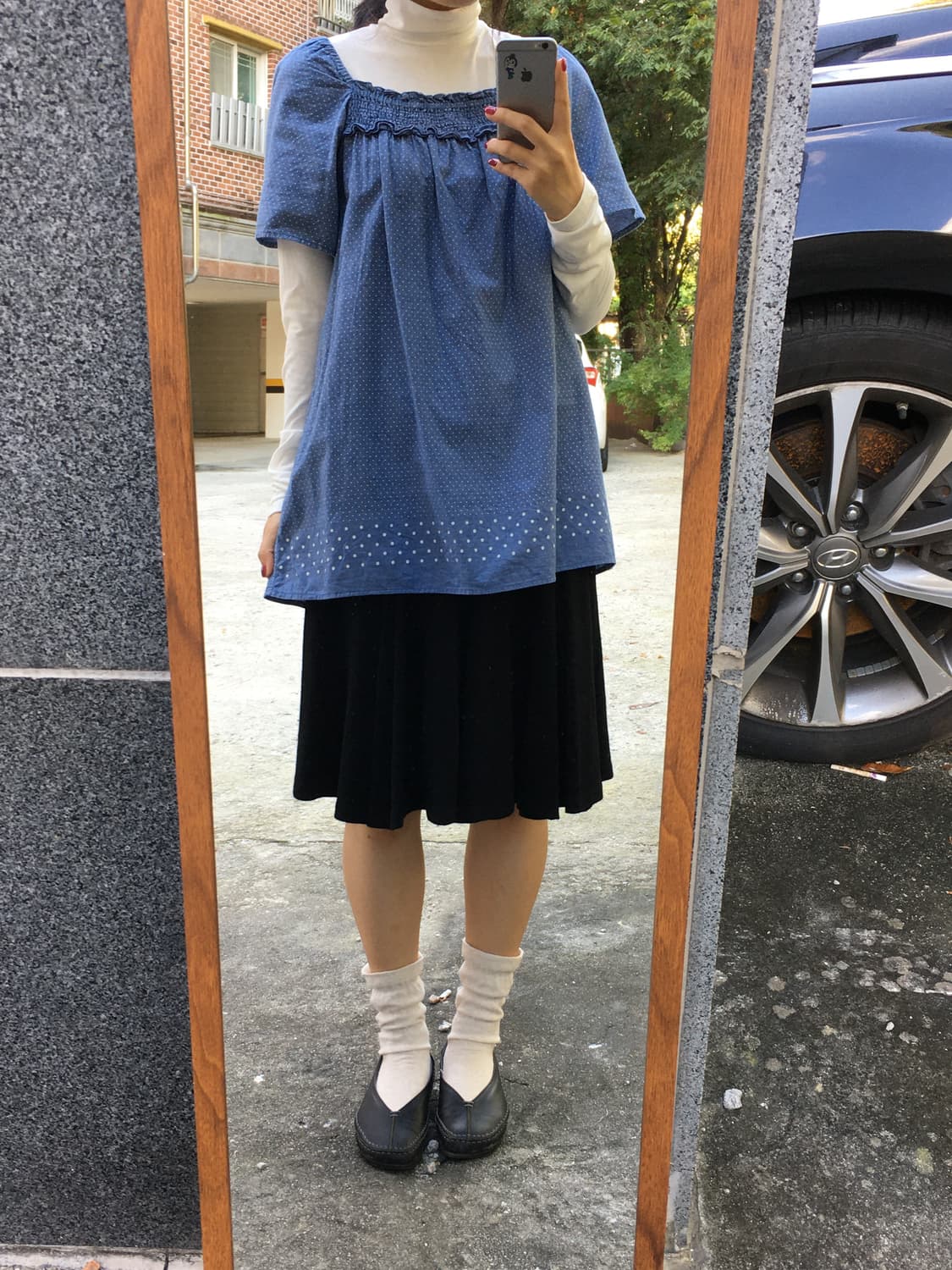 네이비 도트 반소매 블라우스 상품이미지3