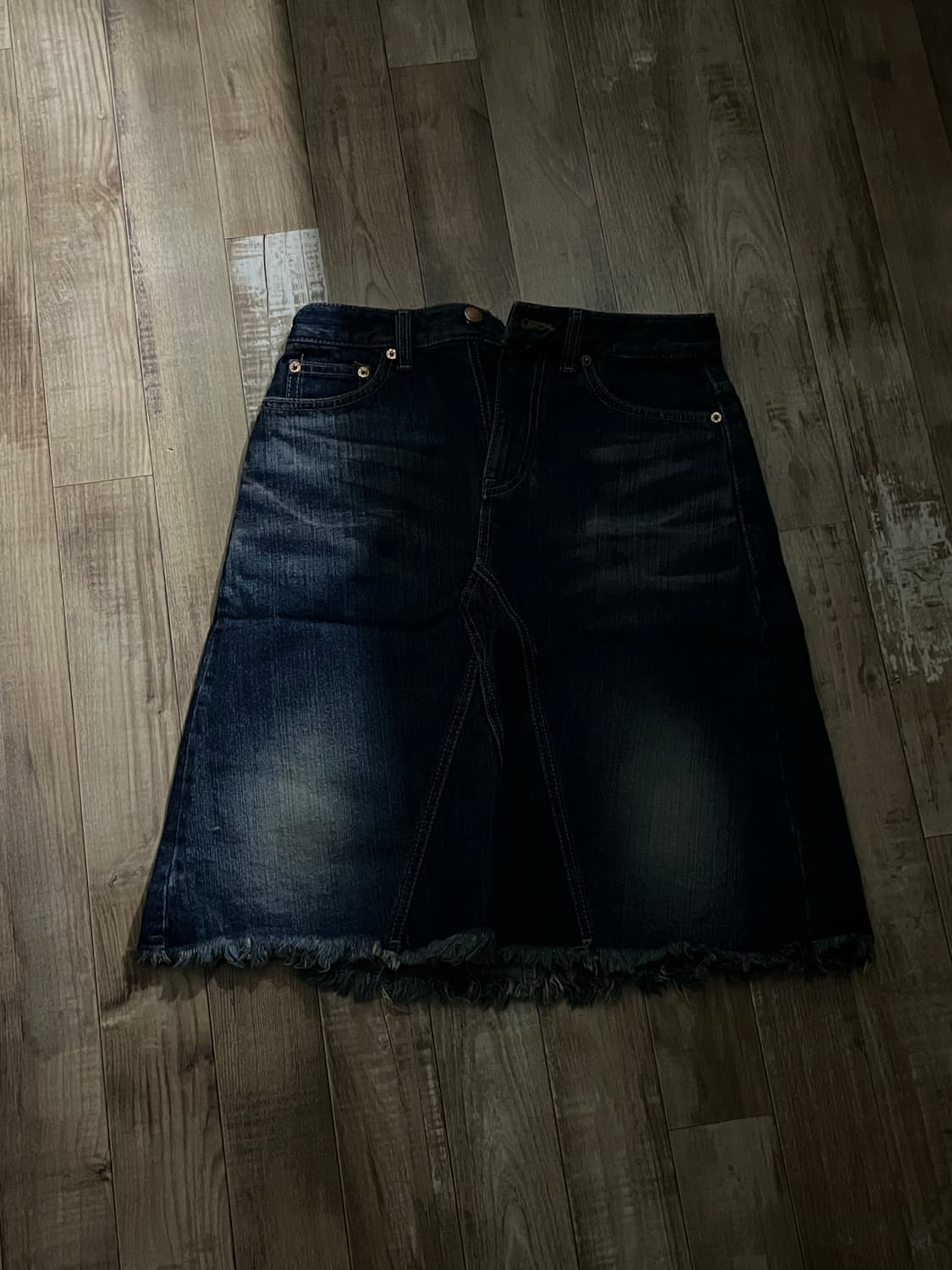 블랙업 빈티지 미디 데님스커트 진청 상품이미지1