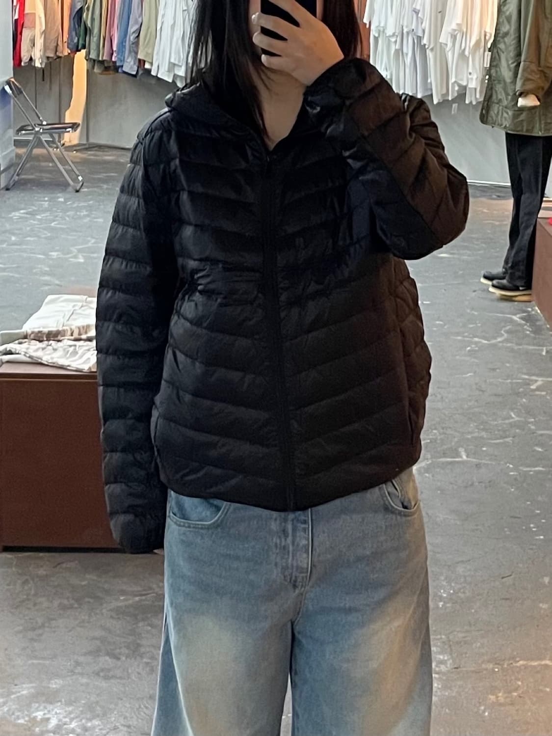 빈티지 블랙 다운경량 후드자켓 H1483 상품이미지1