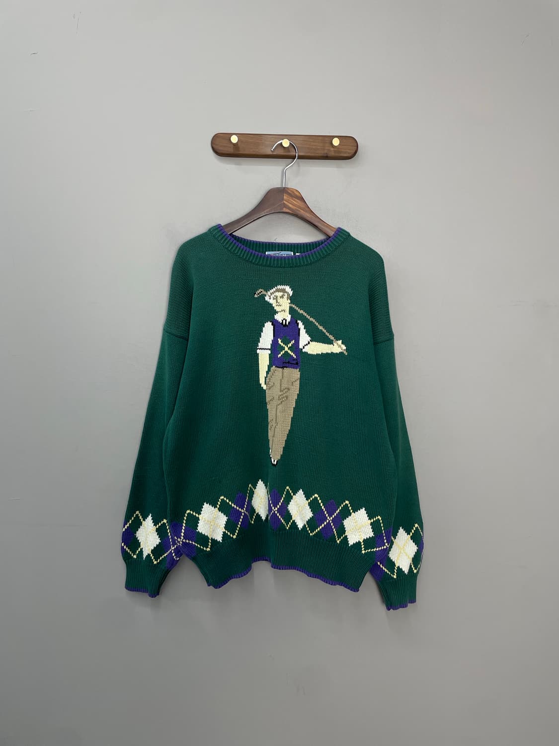 빈티지 풀오버 아가일 골프 그린 니트 H1661 상품이미지2