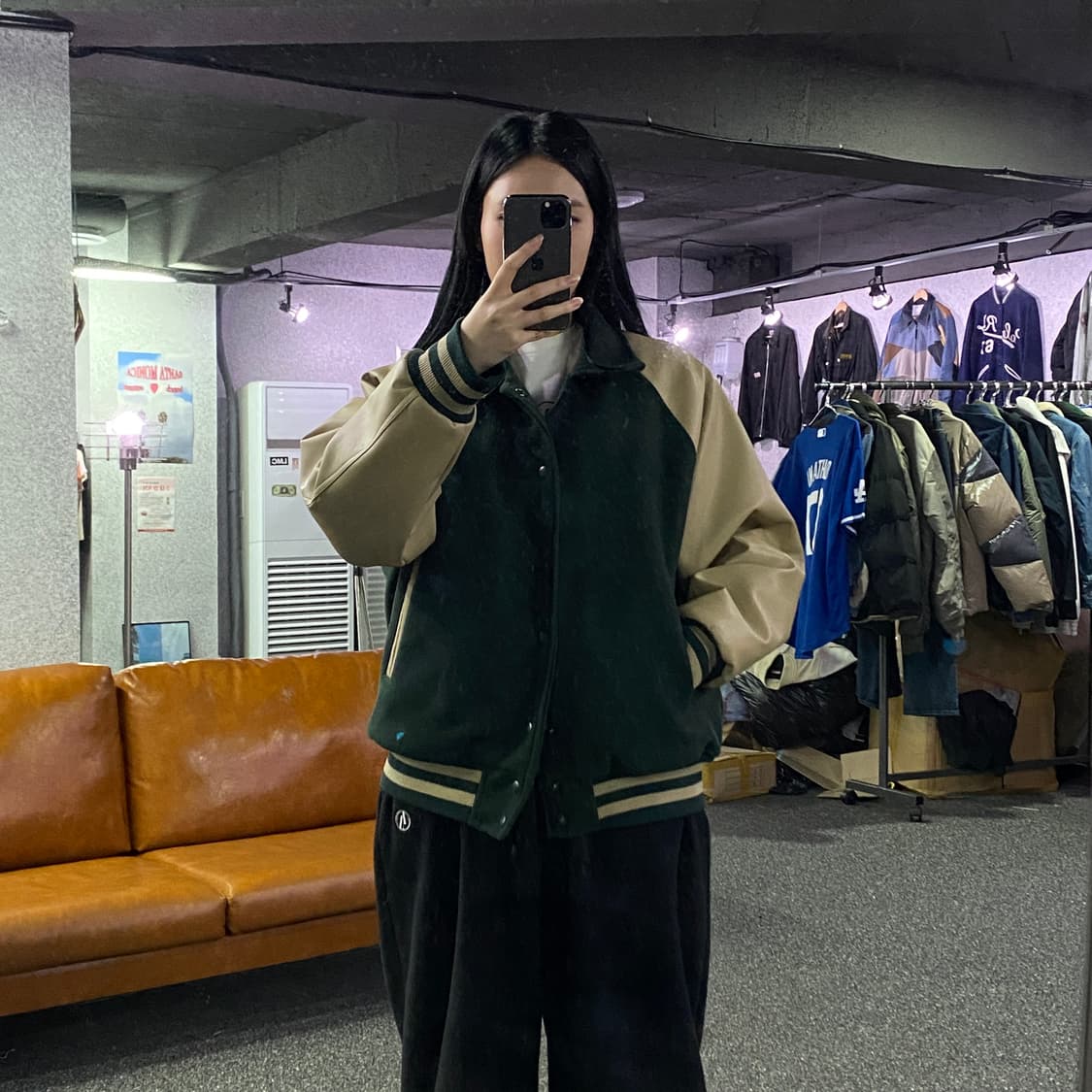 빈티지 레더 배색 모직 바시티 자켓 B3107 상품이미지1