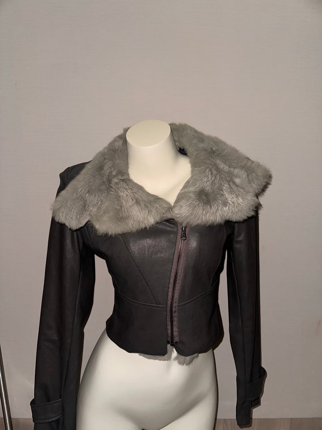 빈티지 양가죽 그레이 퍼 카라 크롭 무스탕 가죽자켓 상품이미지2