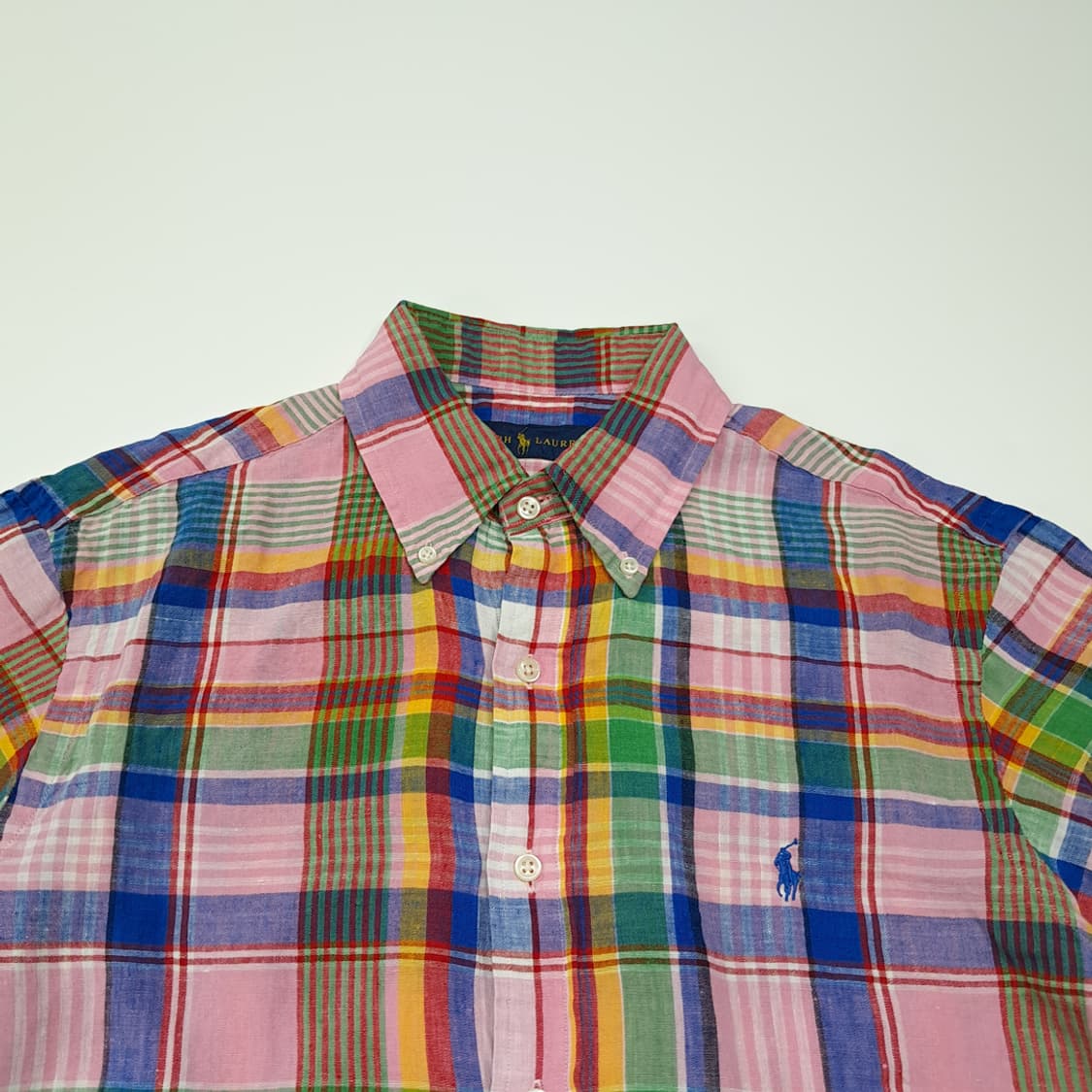 CK042 M 폴로 90s 린넨 핑크블루 마드라스체크 반팔 셔츠 남방 상품이미지2