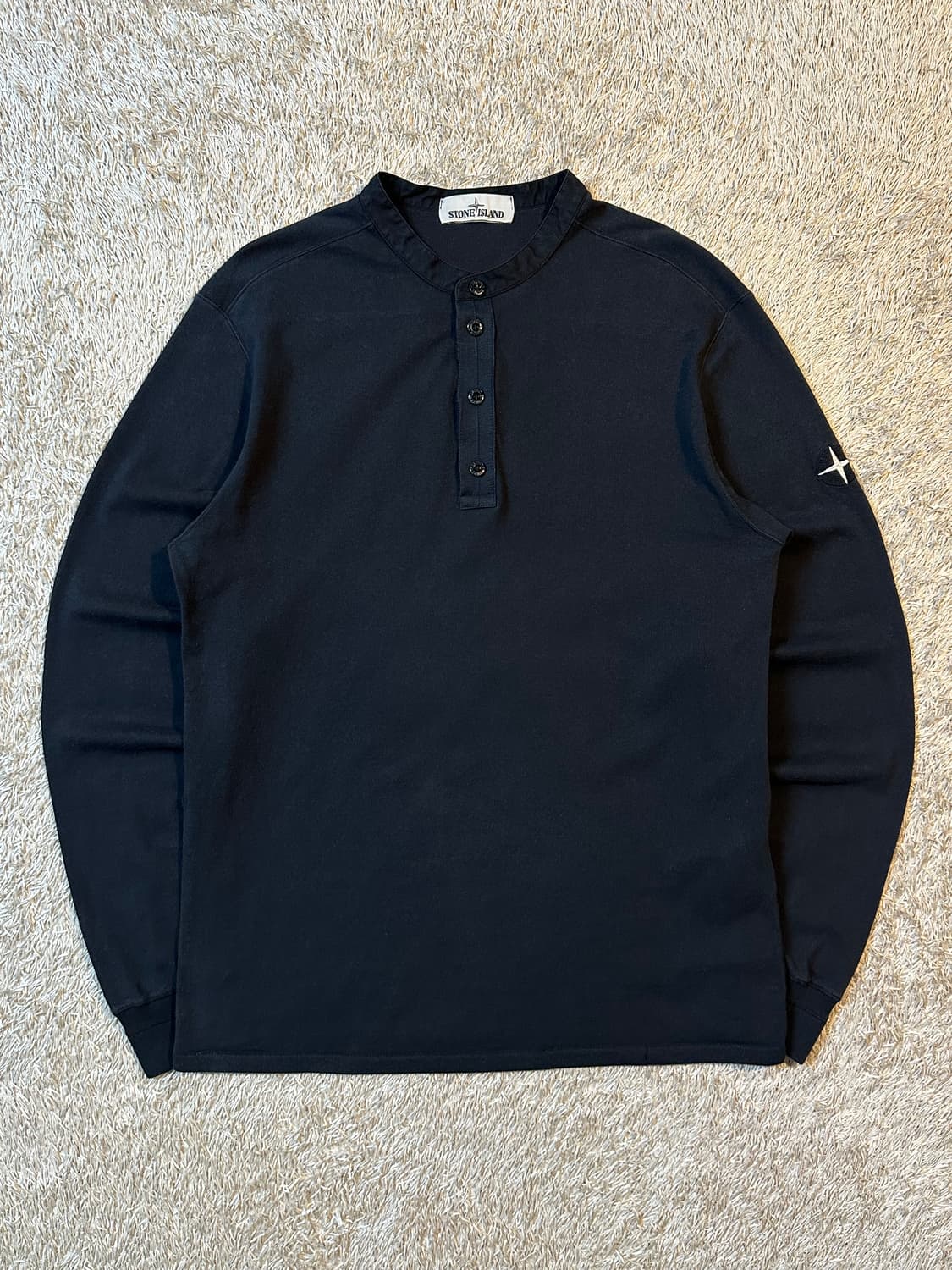 매장판) 19SS 스톤아일랜드 자수로고 헨리넥 긴팔 티셔츠 블랙 상품이미지1
