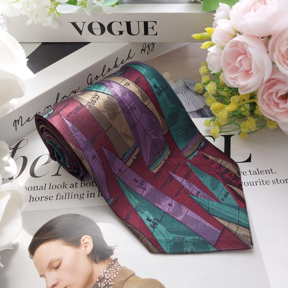 폴로 랄프로렌 넥타이 브라운 멀티 패턴 A+~A등급 K2487 상품이미지4