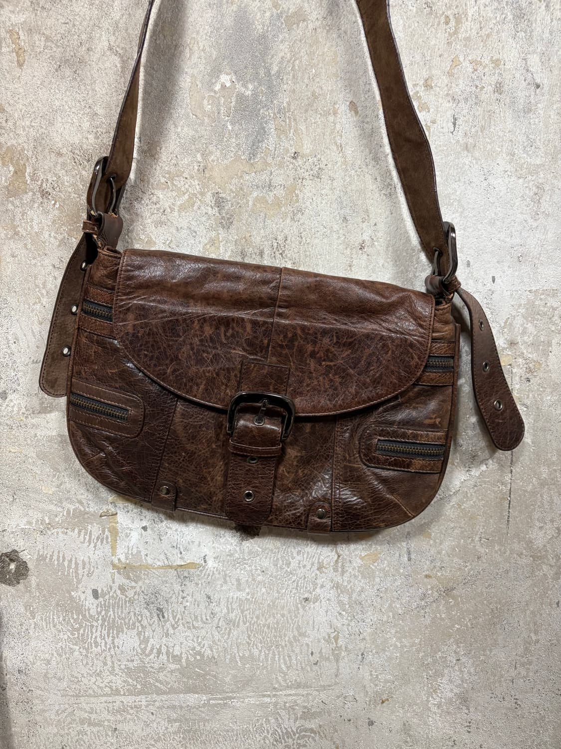 빈티지 브라운 레더 버클 크로스 백 상품이미지5