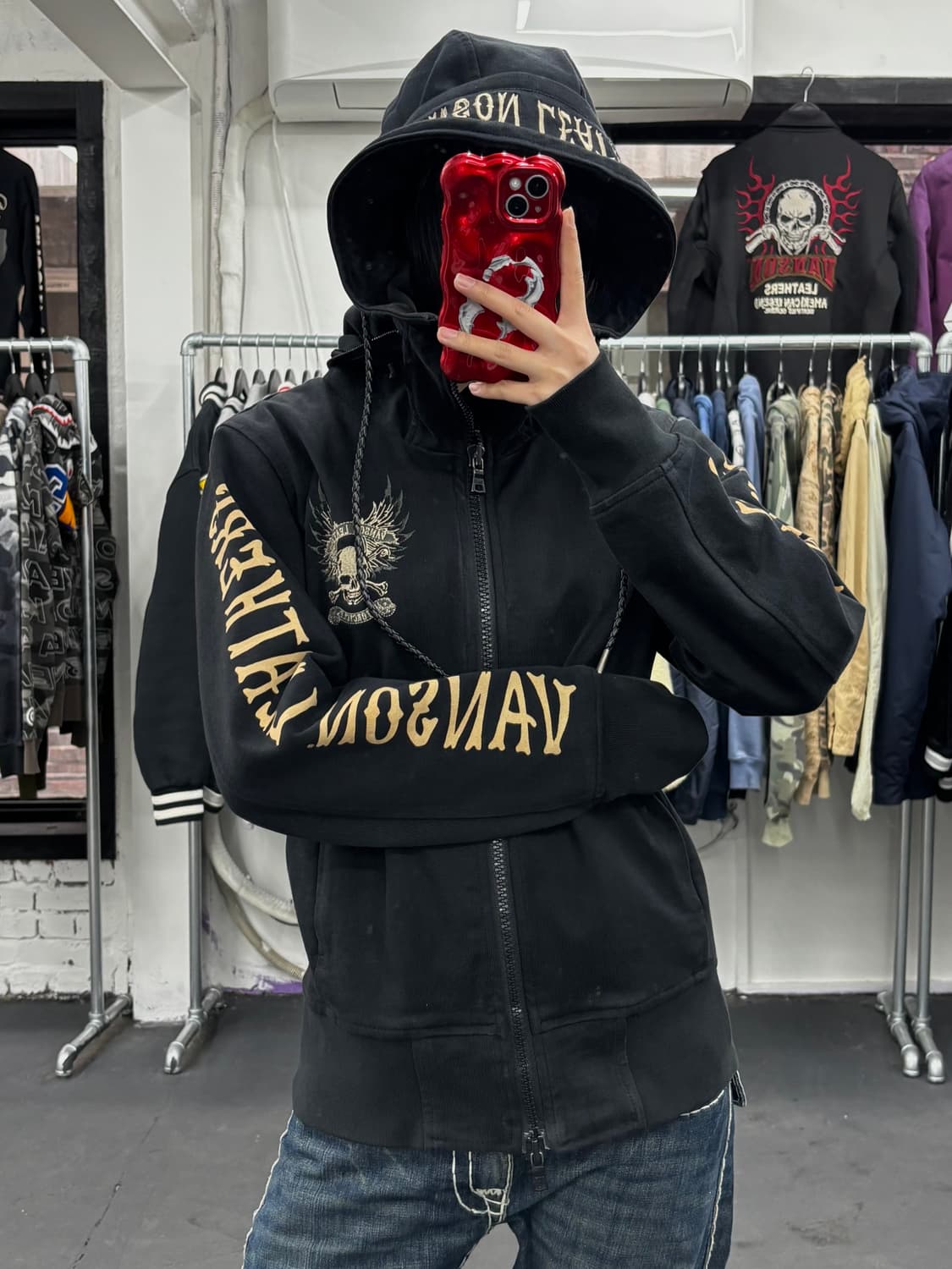 밴슨 레더 하이넥 후드집업 상품이미지3