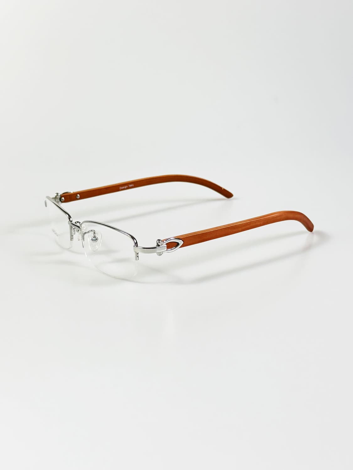 90s TOKIO 실버 메탈 반무테 스퀘어 우드템플 빈티지 안경 상품이미지4
