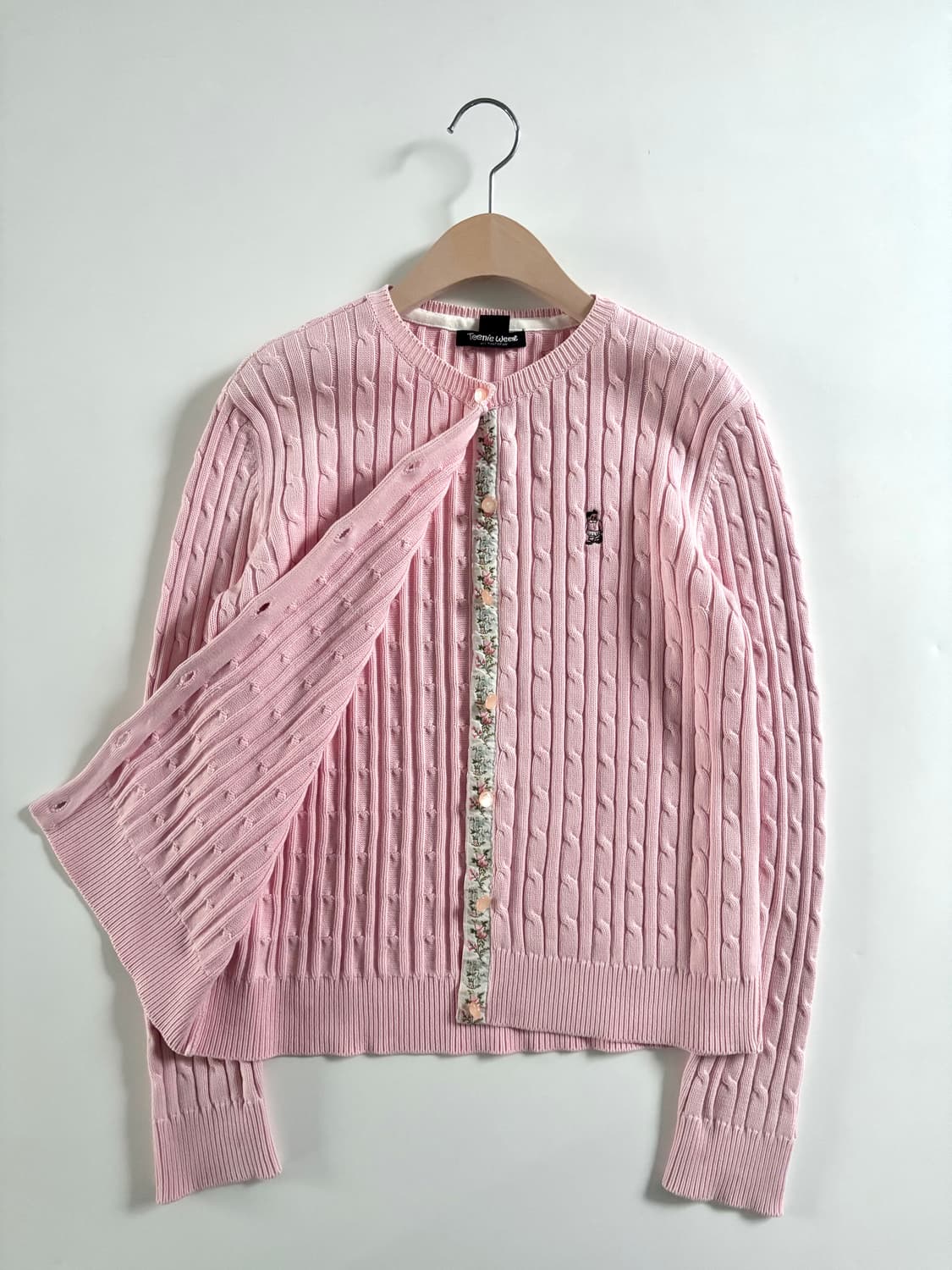 Teenie Weenie 티니위니 베어로고 베이비핑크 케이블 코튼 가디건 상품이미지2