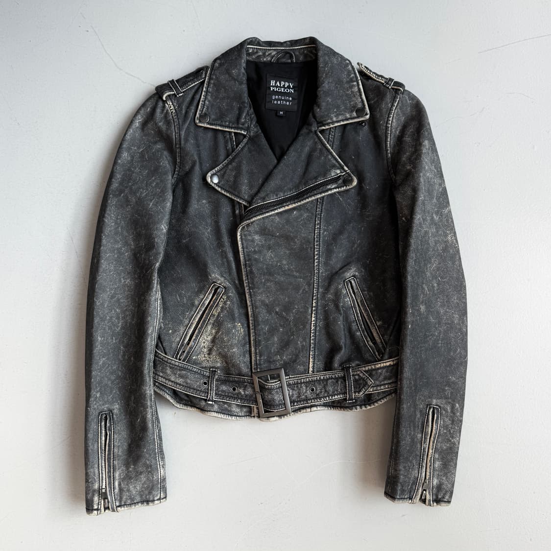 리얼레더 90s 사선 라이더 바이커 빈티지 가죽 자켓 상품이미지2