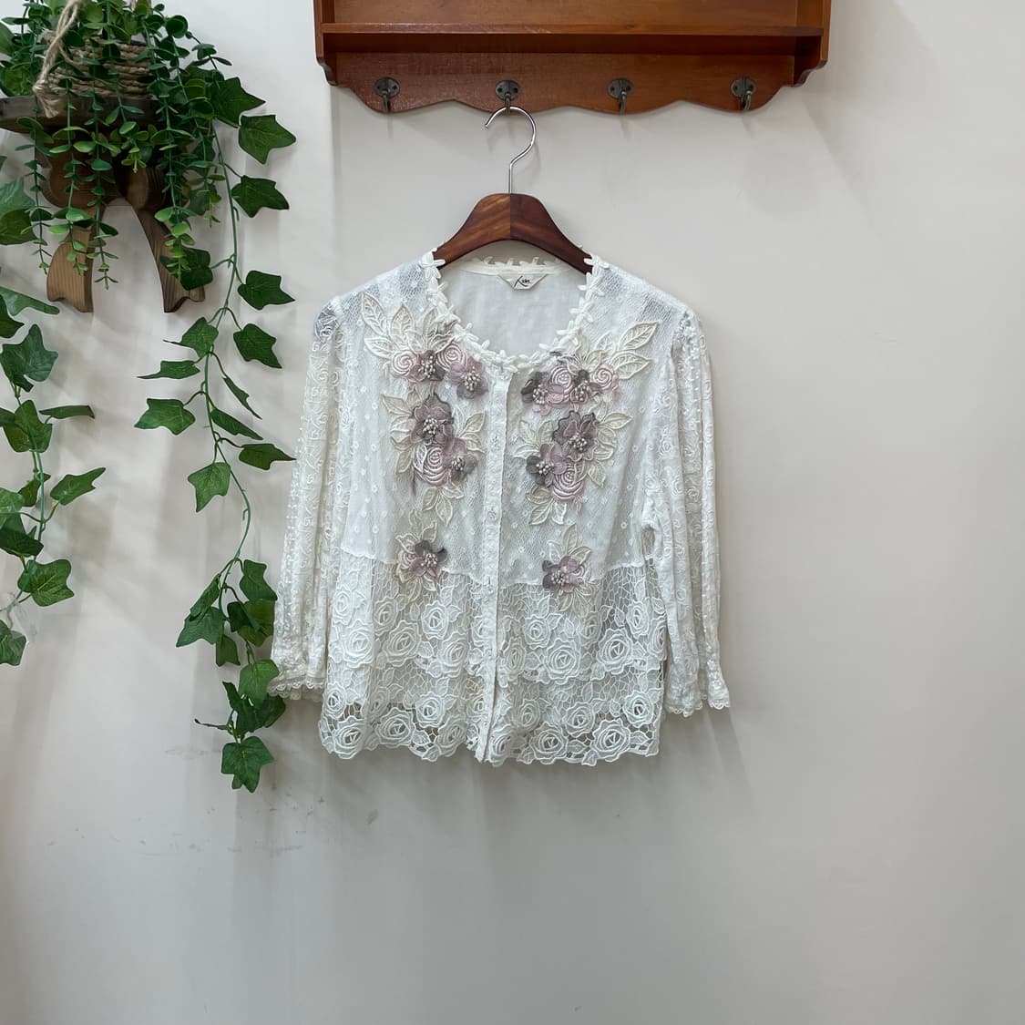 페어리 엔젤 아이보리 플라워 자수 시스루 레이스 가디건 상품이미지1