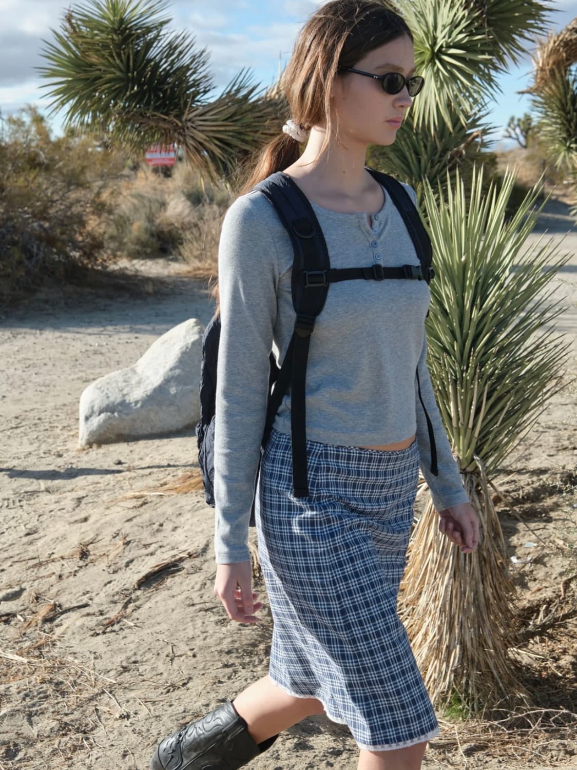 Lace Check Midi Skirt (Blue Navy) 상품이미지4