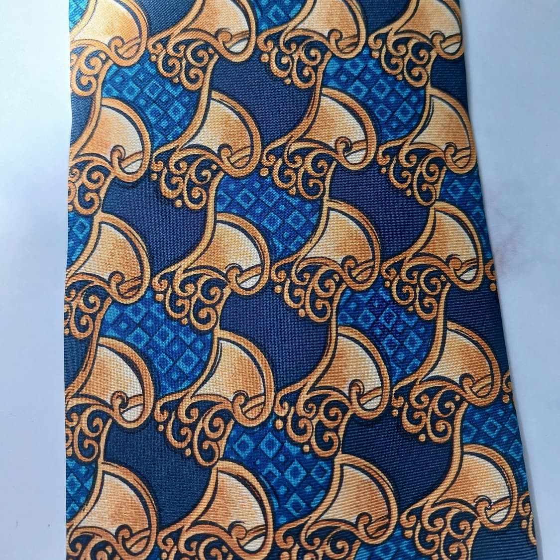 까르뱅 실크 블루 오리엔탈 패턴 넥타이 9.4cm B등급 E800 상품이미지4