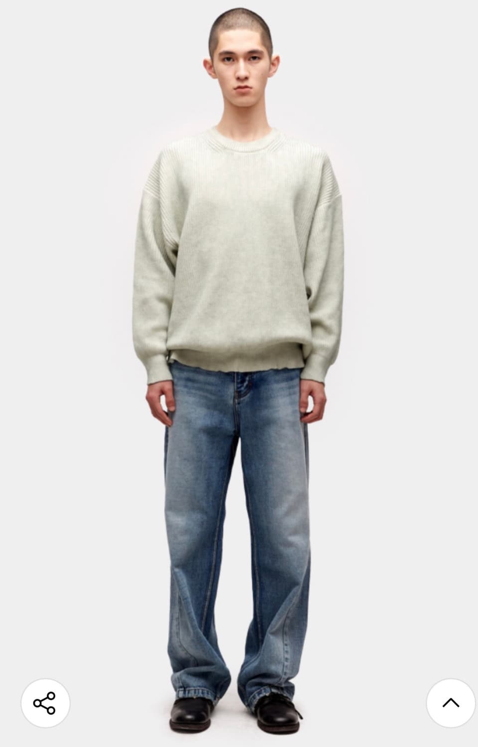 쿠어 커팅 디테일 다잉 크루넥 니트 (워시드그린) 상품이미지2