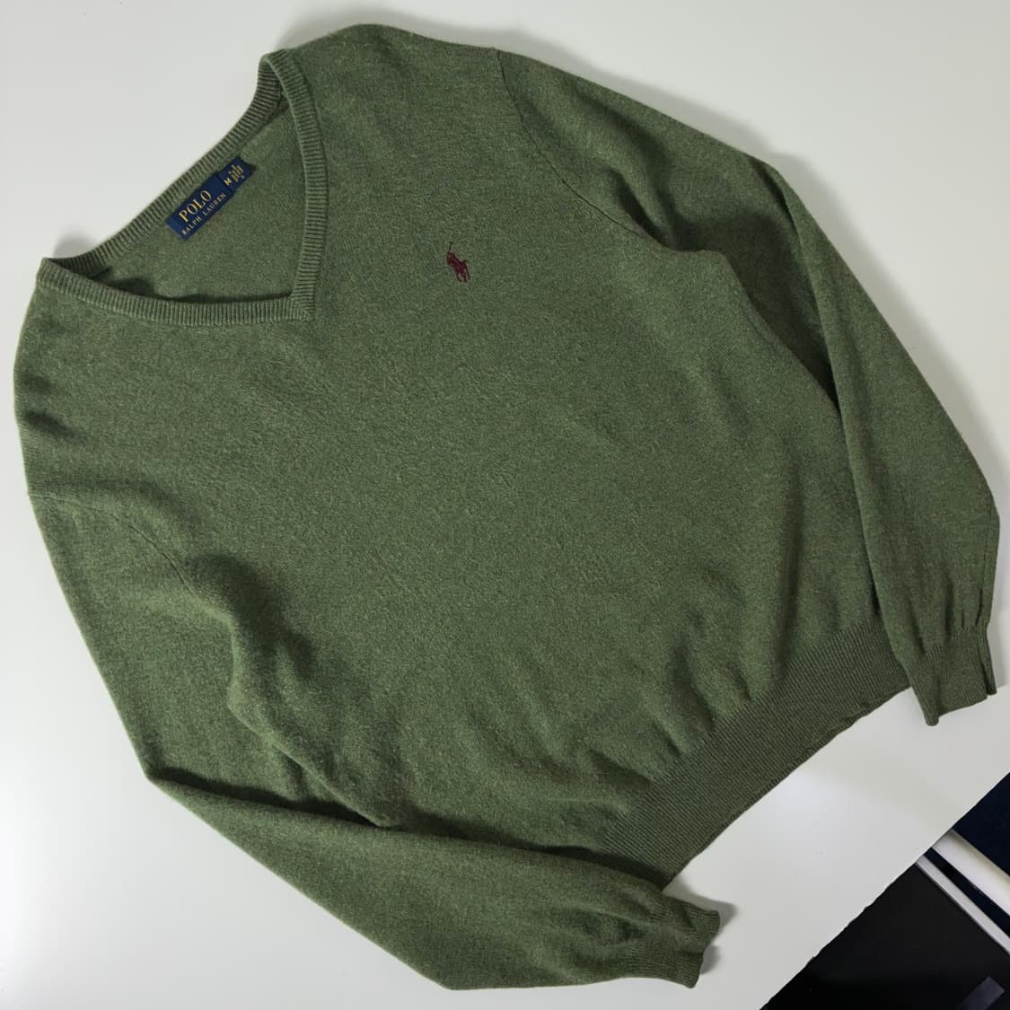 Polo  폴로 랄프로렌 자수 울 올리브 브이넥 니트  상품이미지2