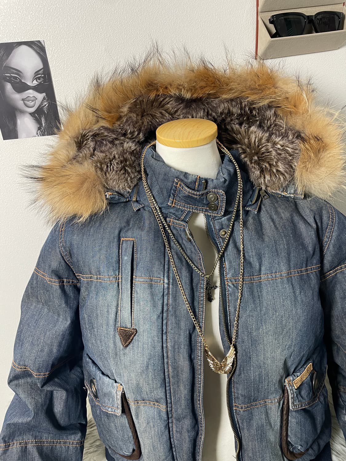 빈티지 데님 울프죠 털 패딩 상품이미지6