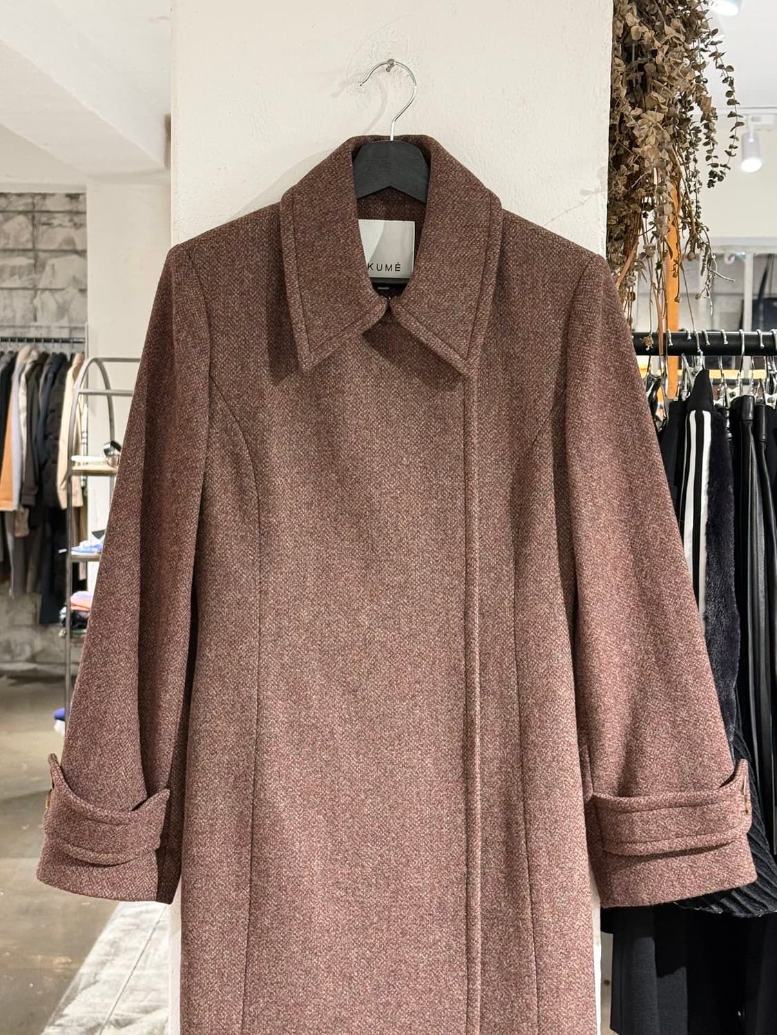 쿠메 브라운 울 블렌드 히든버튼 롱 코트 상품이미지2