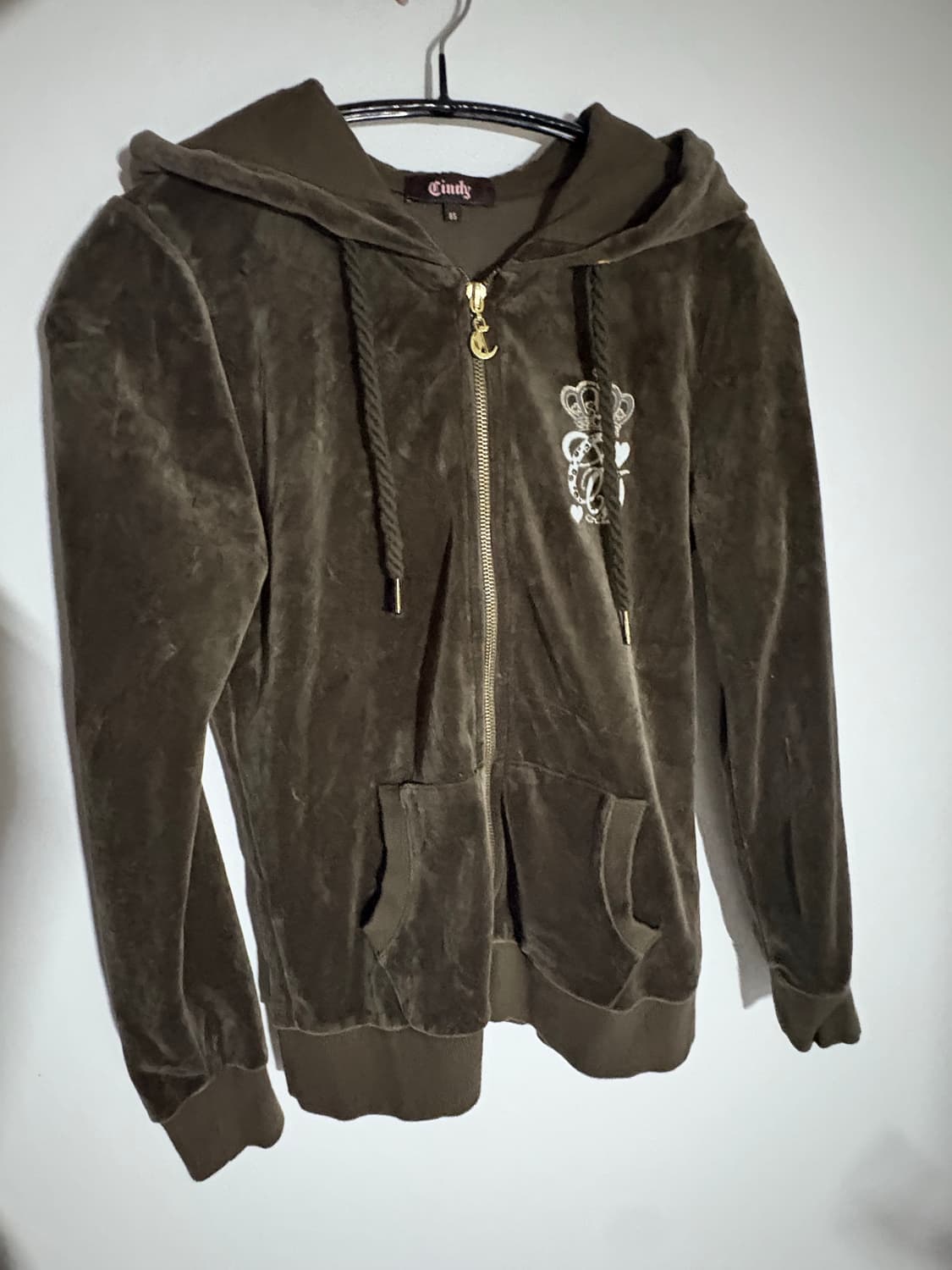 카키 벨벳 후드집업 상품이미지1