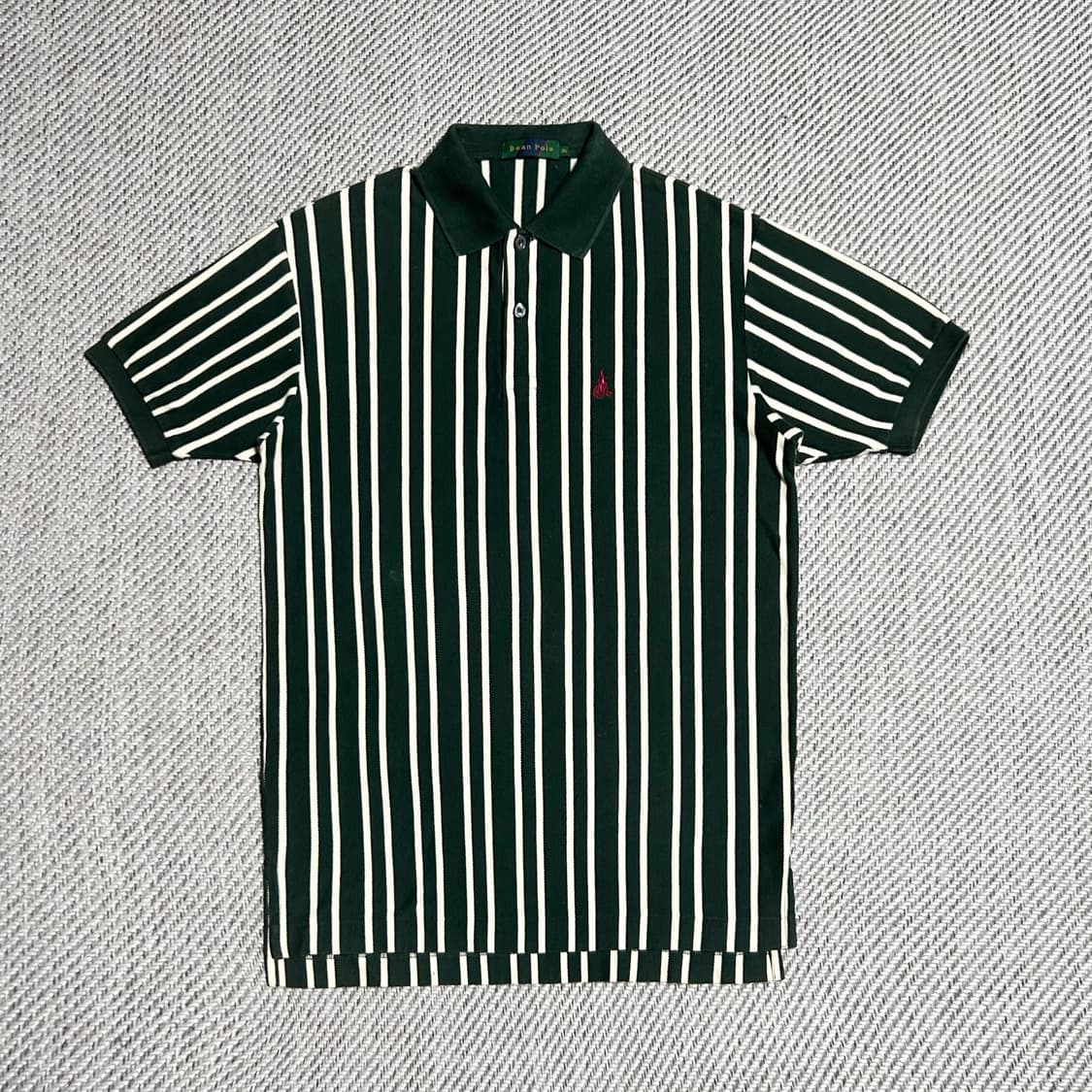 [L] Beanpole 빈폴 다크그린 스트라이프 반팔 카라티 상품이미지1