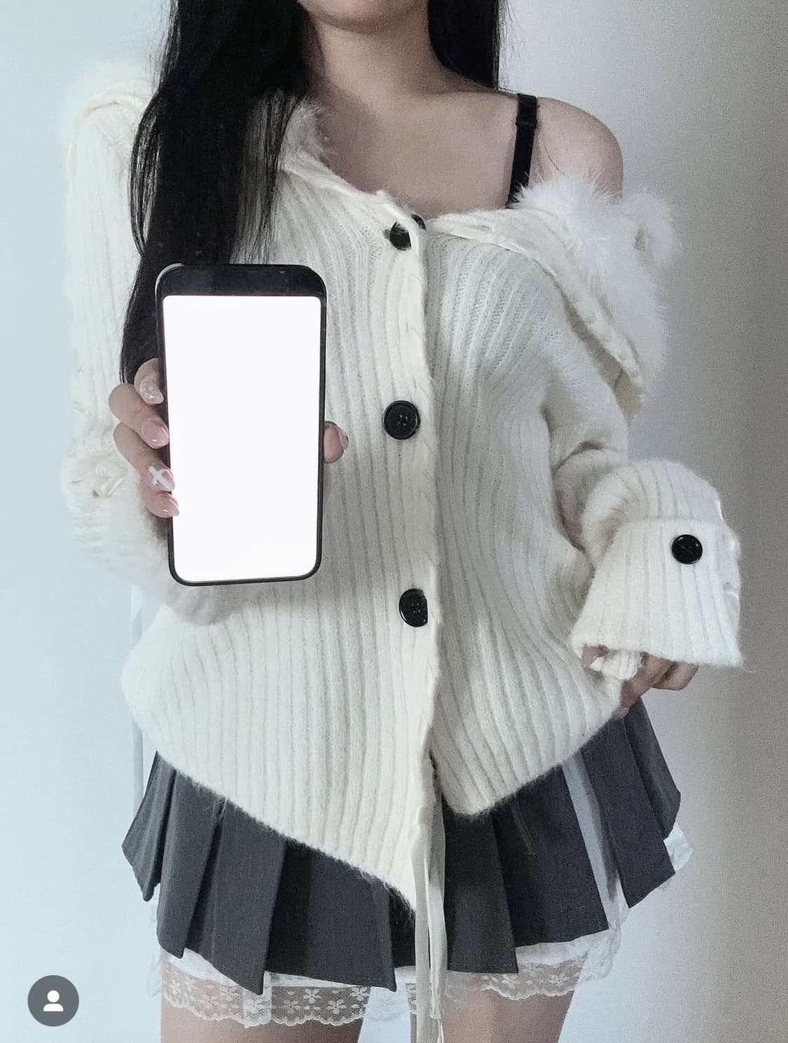 새상품) 이코빈티지 클라우드 퍼 가디건 히메갸루 러블리 오프숄더 상품이미지1