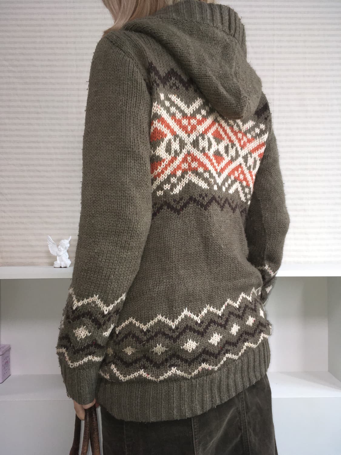 nordic khaki check hood heavy wool cardi 상품이미지4