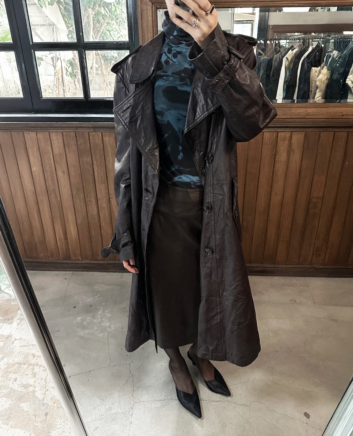 JPV brown leather trench coat 상품이미지4