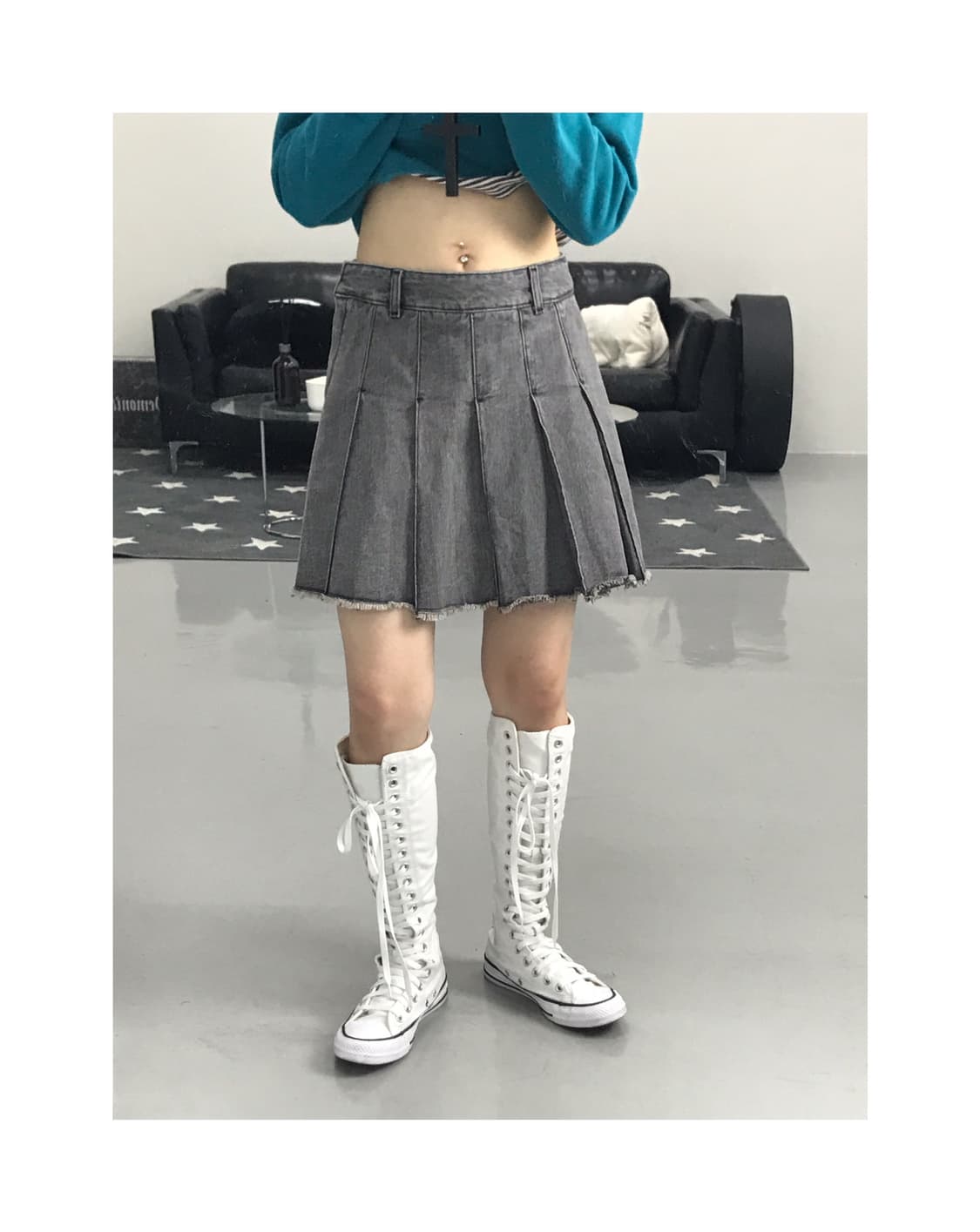 Gu Pleated Denim Mini Skirts  상품이미지1