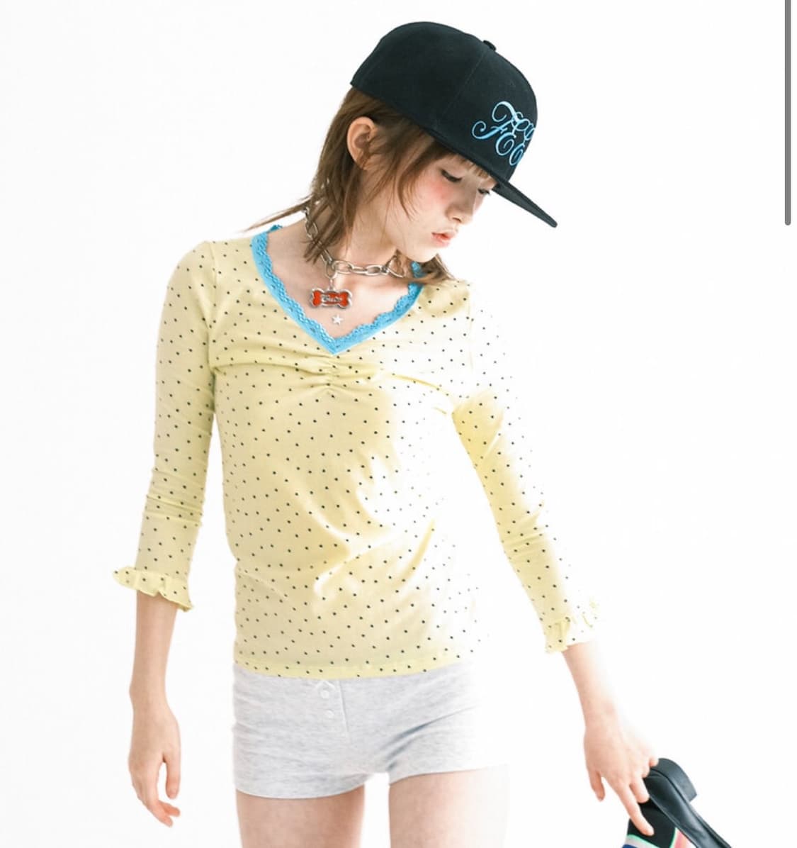 샵페어리 미니 하트 레이스 탑 레몬 Lace top lemon 상품이미지2