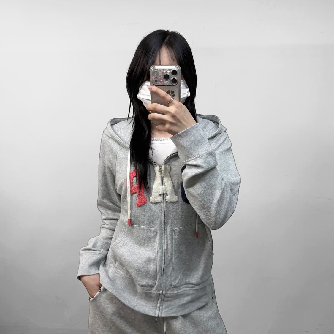 갭 Gap 스펠 로고 후드집업 그레이 상품이미지1