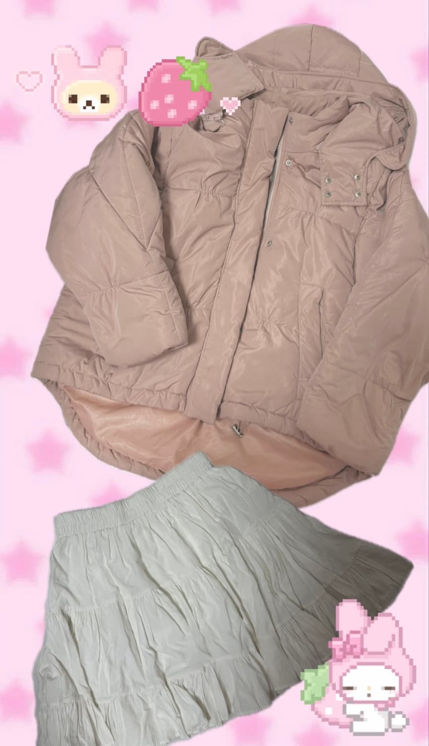 🍓히메갸루 빈티지 핑크 숏패딩 치마🍓 상품이미지1