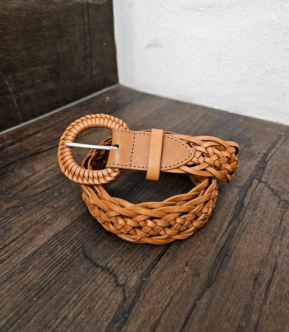 Leather 카멜 위빙 벨트 상품이미지1
