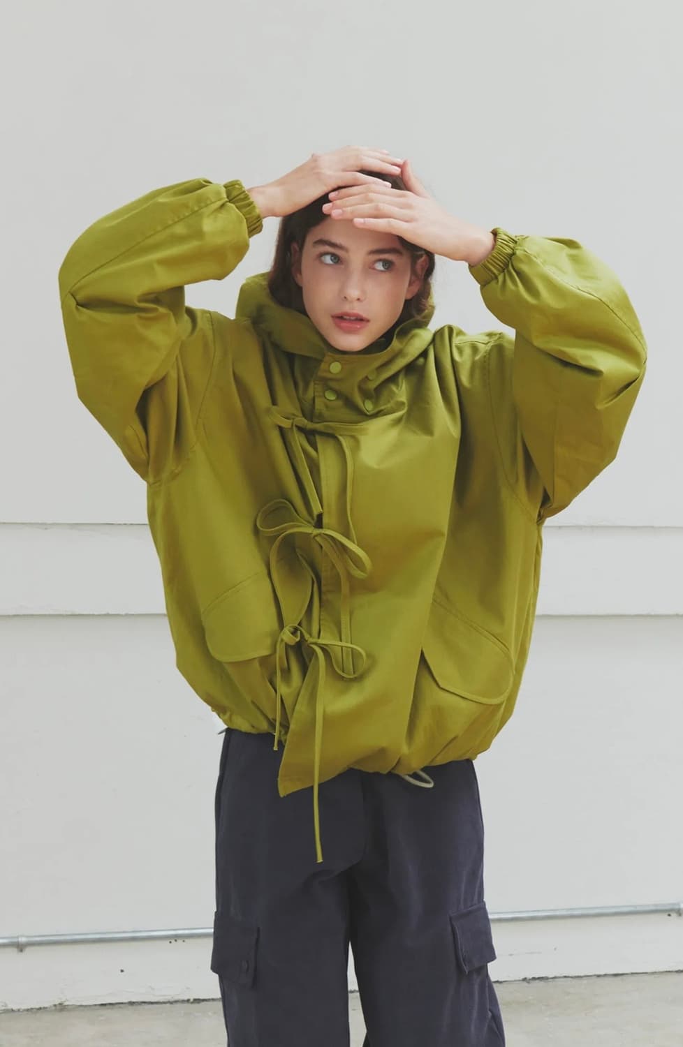 페스토 Pesto 리본 후드 자켓 올리브 ribbon hood olive 상품이미지7