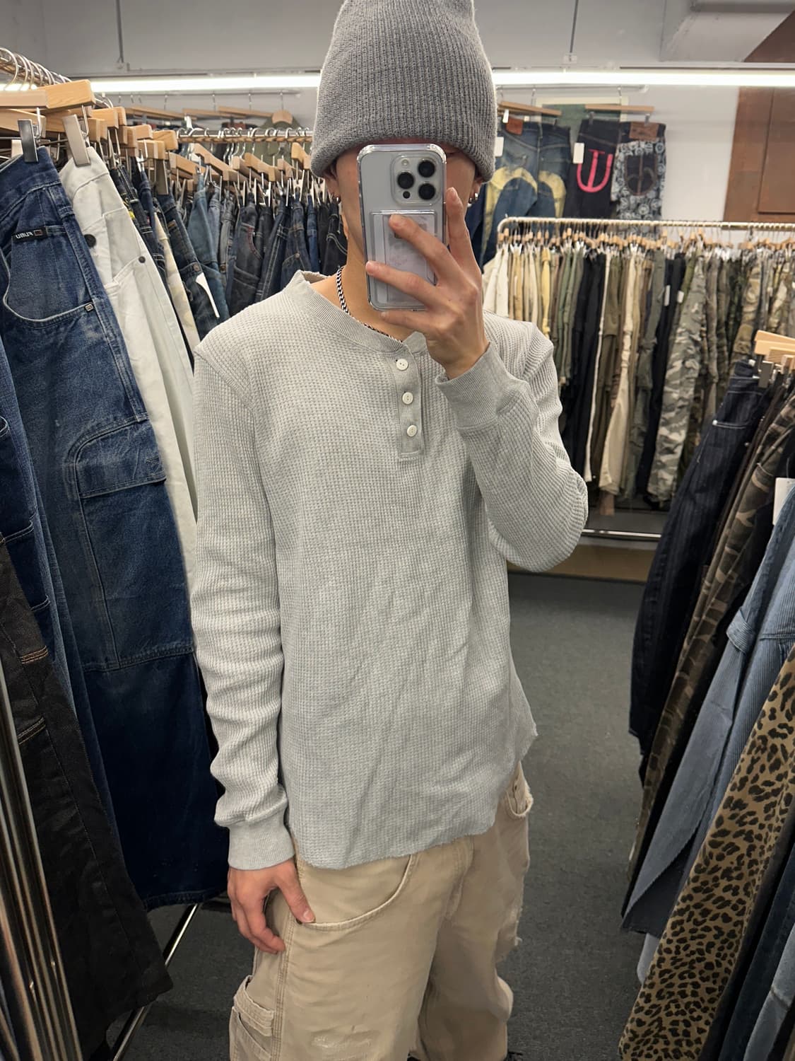 L) Global Work 재패니즈 헨리넥 와플 롱슬리브 긴팔티  상품이미지1