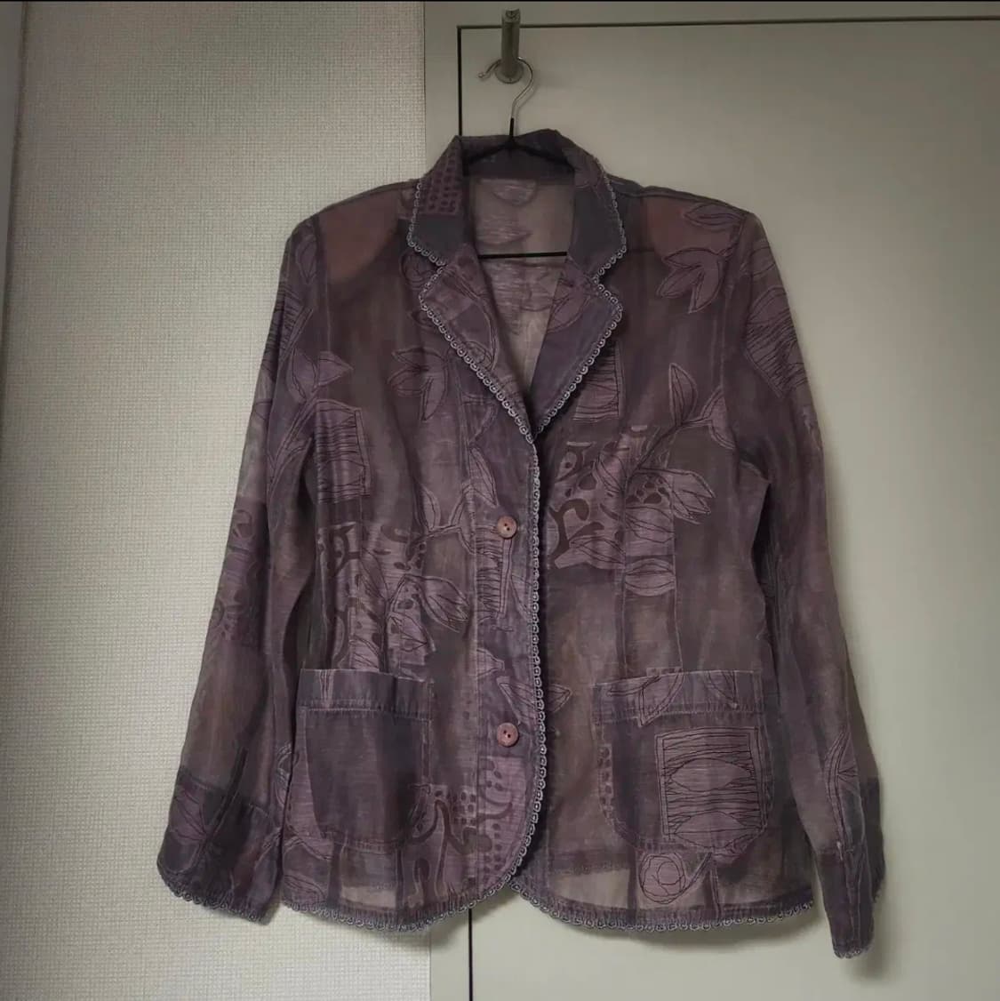 대장급 아플리케 레이스 히피 보헤미안 시스루 레이어드 블레이저 퍼플 상품이미지1