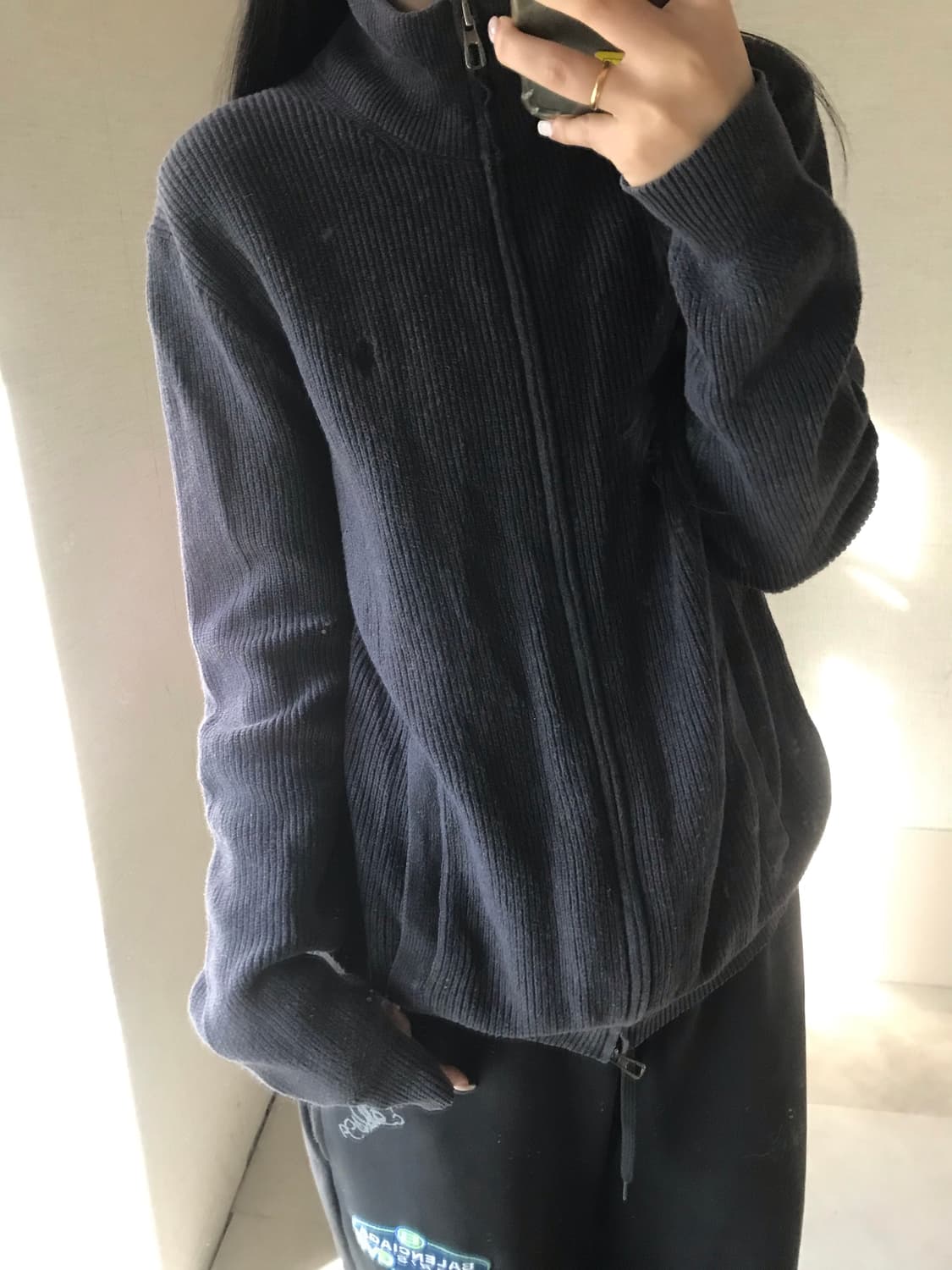 폴로 그레이 와플 니트집업 상품이미지2