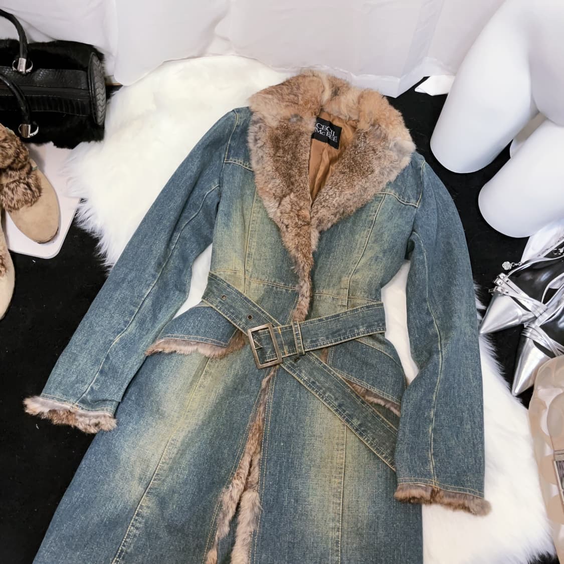 Cecil mcbee y2k Rabbit-fur Denim Jacket 상품이미지3