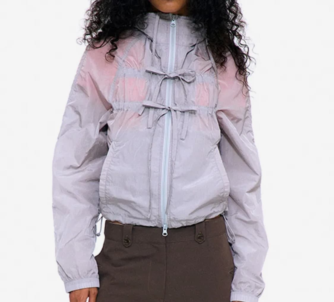 파르티멘토우먼 시어 리본 셔링 후디 자켓 상품이미지1