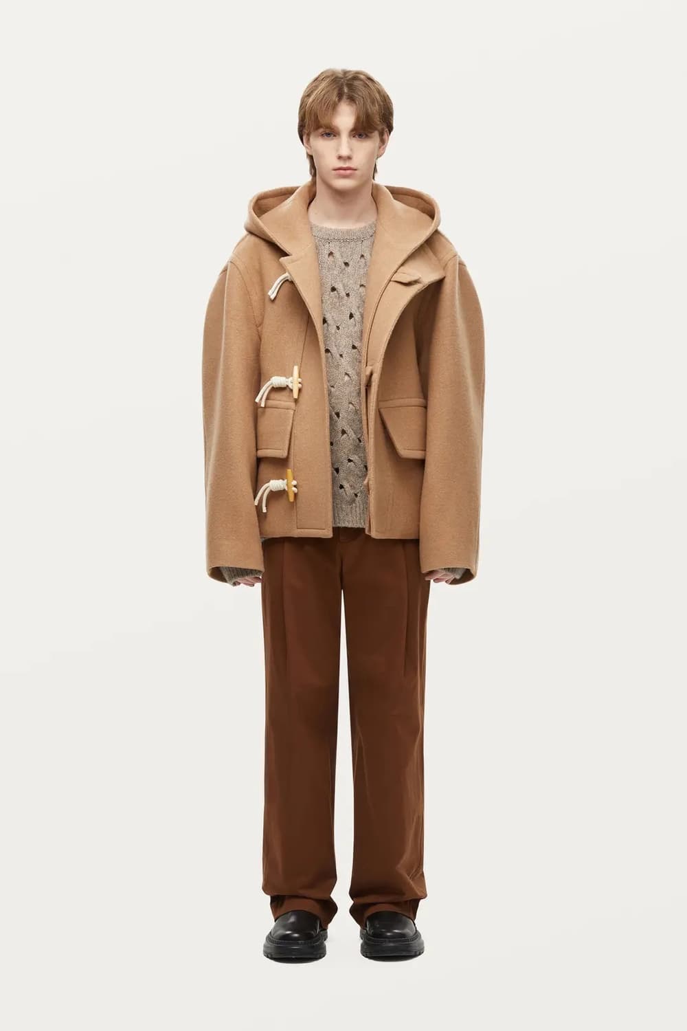 솔리드옴므 22fw 베이지 하프 더플 후드 코트 50사이즈 상품이미지8