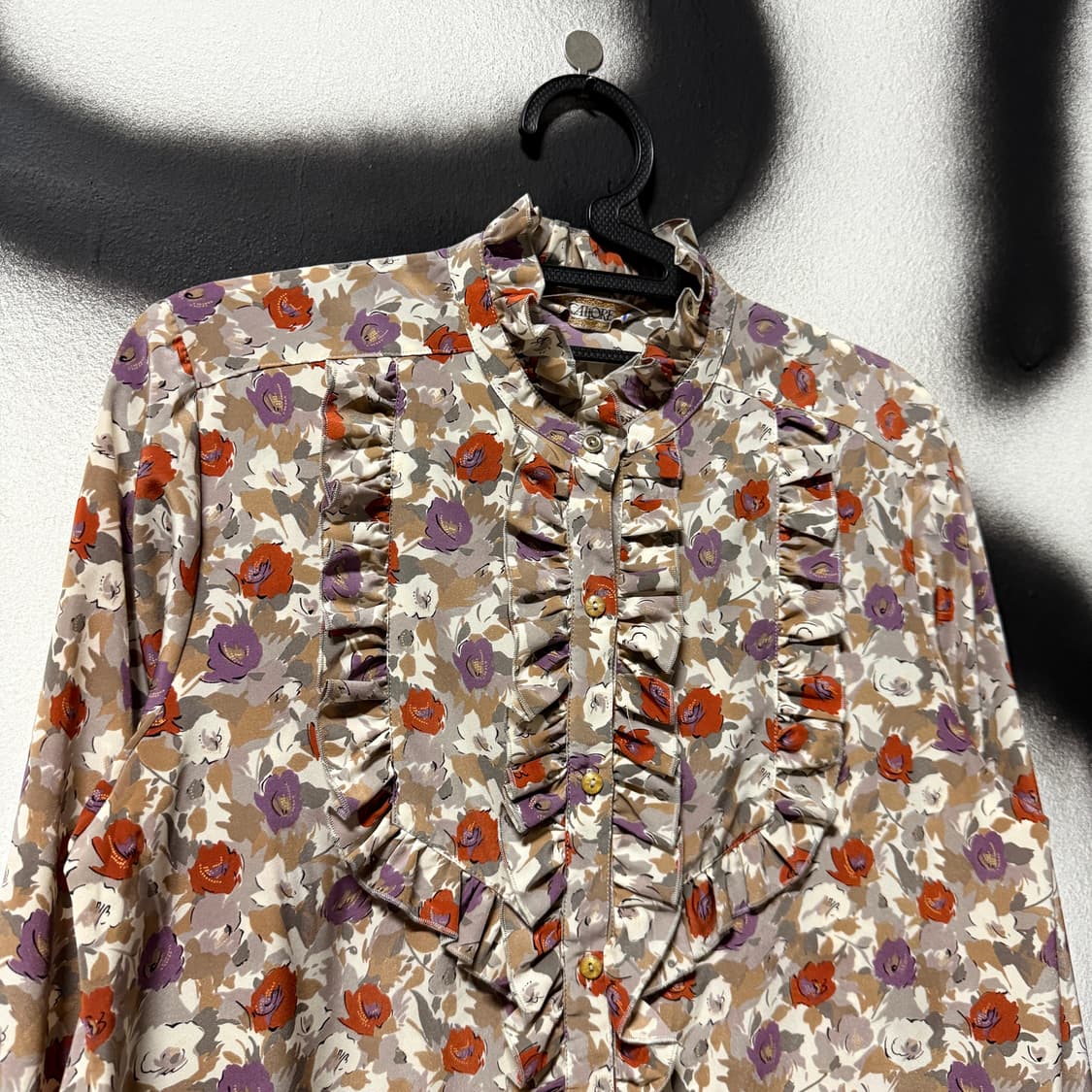 VTG 빈티지 플라워 자카드 풀패턴 셔링 긴팔 블라우스 상품이미지3