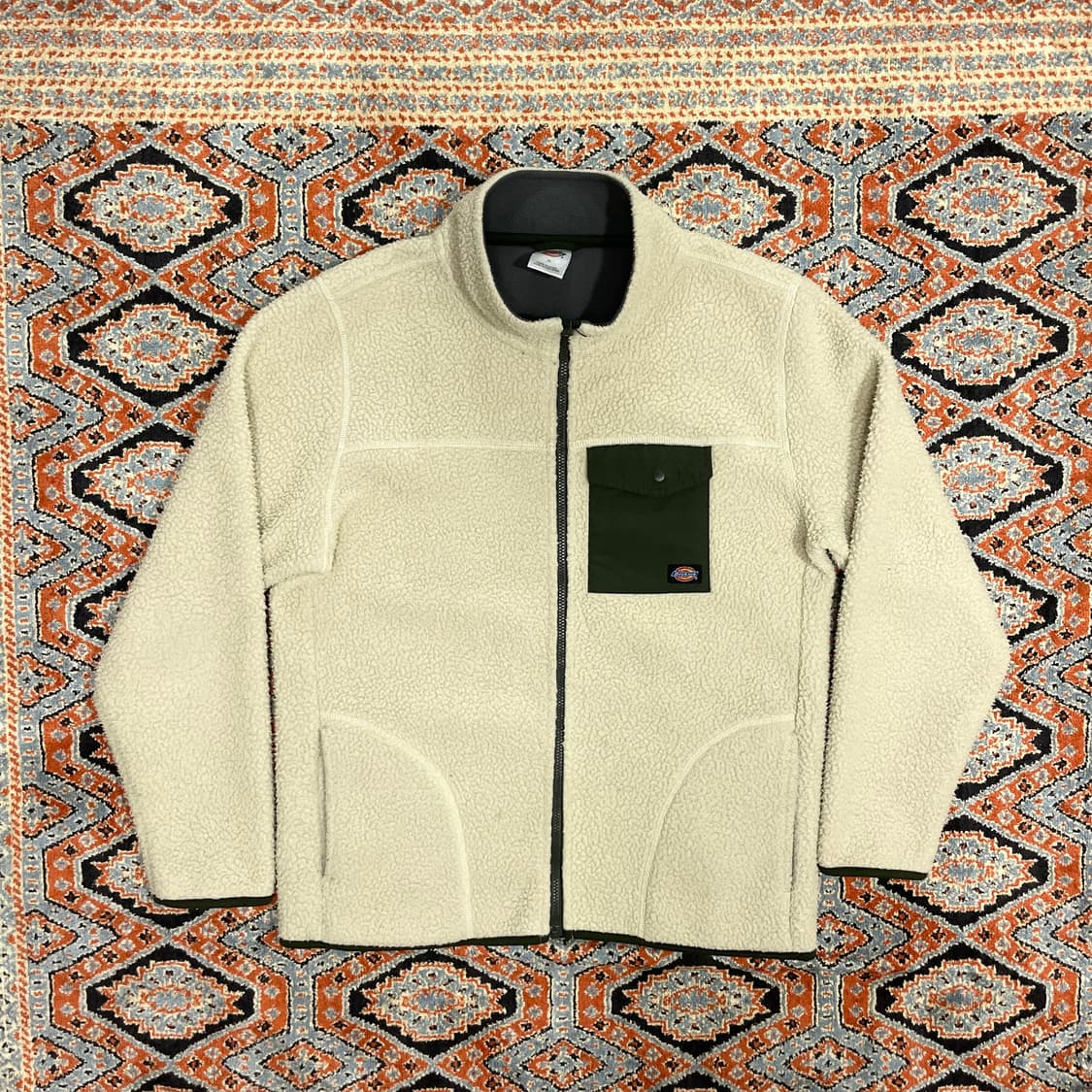 디키즈 카키 배색 베이지 플리스 집업자켓 여성S 상품이미지1