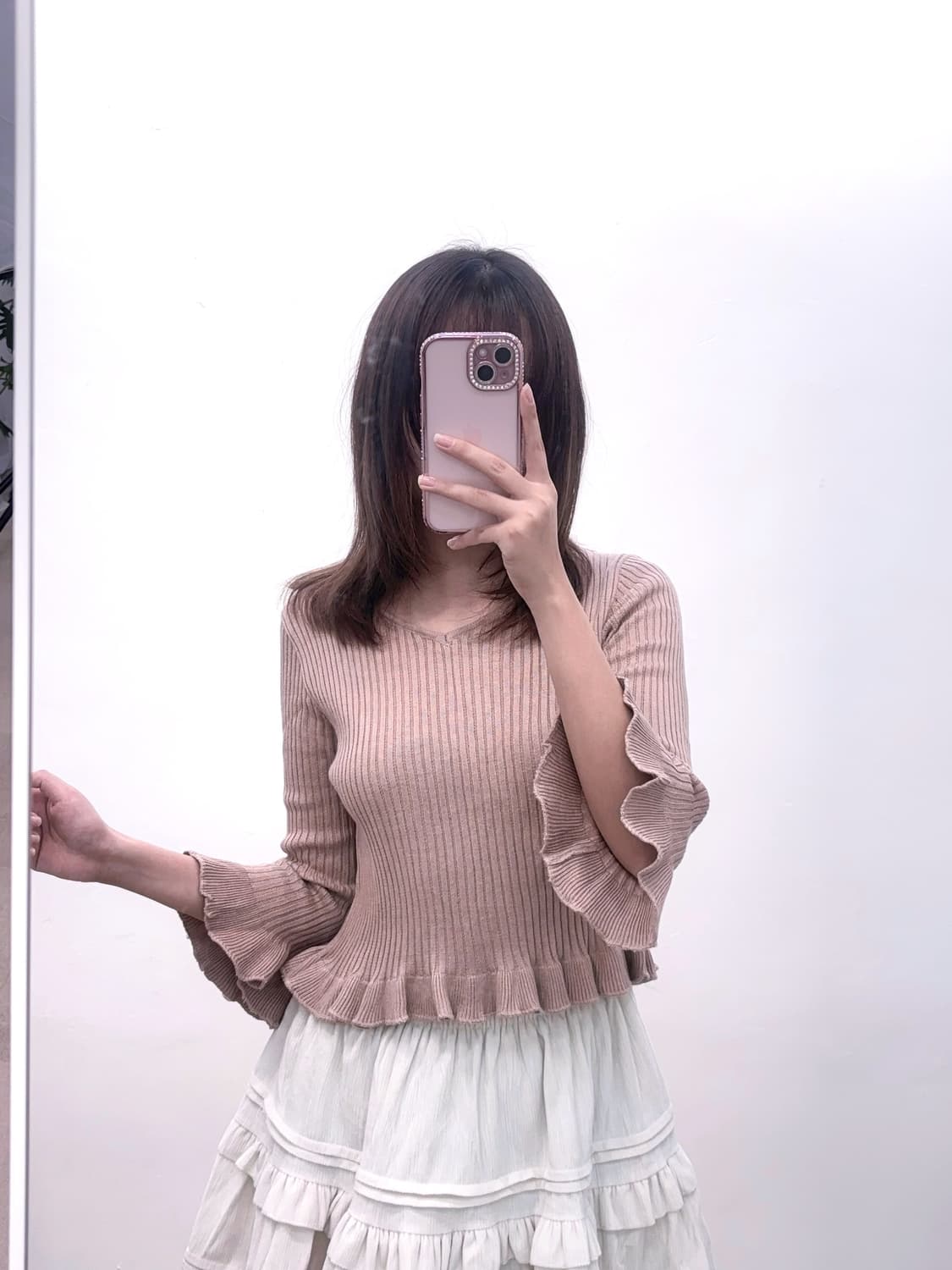 스나계 핑크 니트 프릴 블라우스 (착샷o) /걸리 스나 양산형 히메갸루 상품이미지3