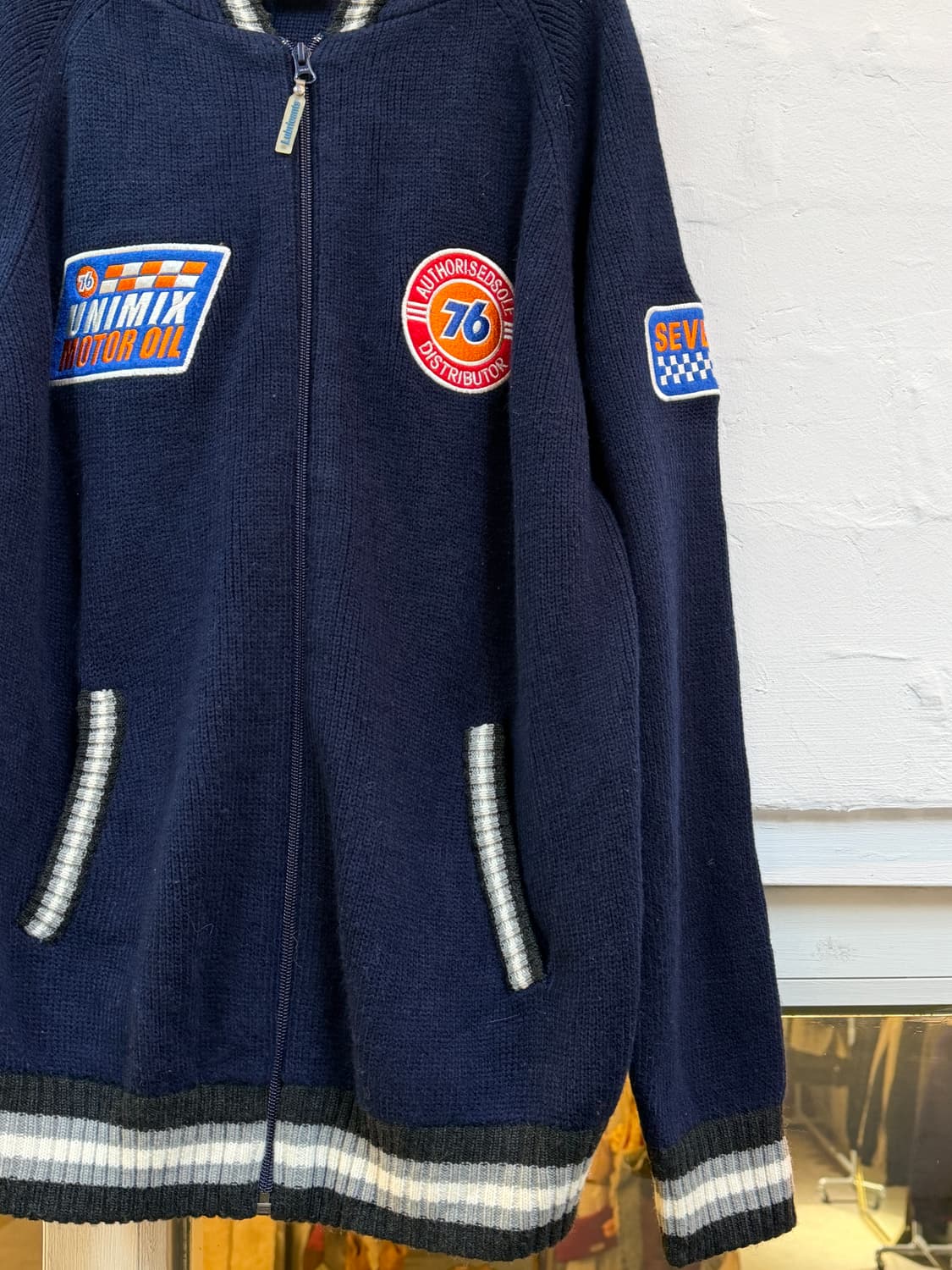 76 Lubricants 레이싱 로고 패치 니트 후드 집업 L 상품이미지4