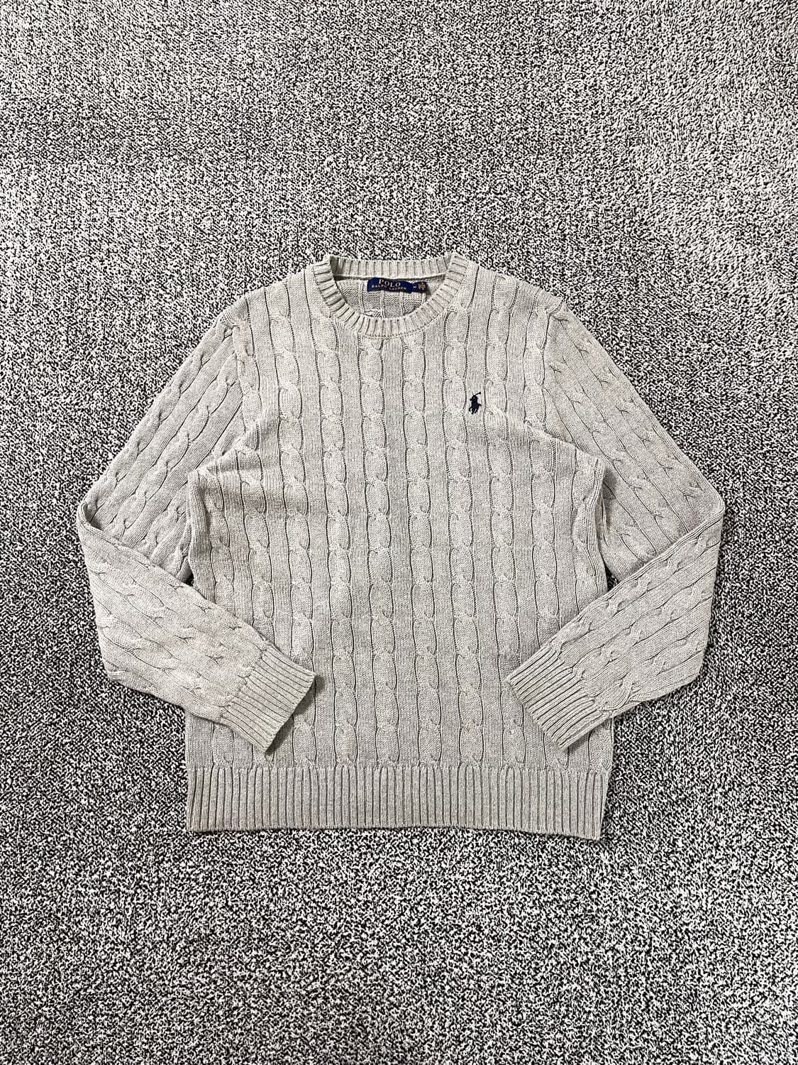 빈티지9. 폴로랄프로렌 케이블 니트 꽈배기 스웨터 그레이 네이비로고 상품이미지1