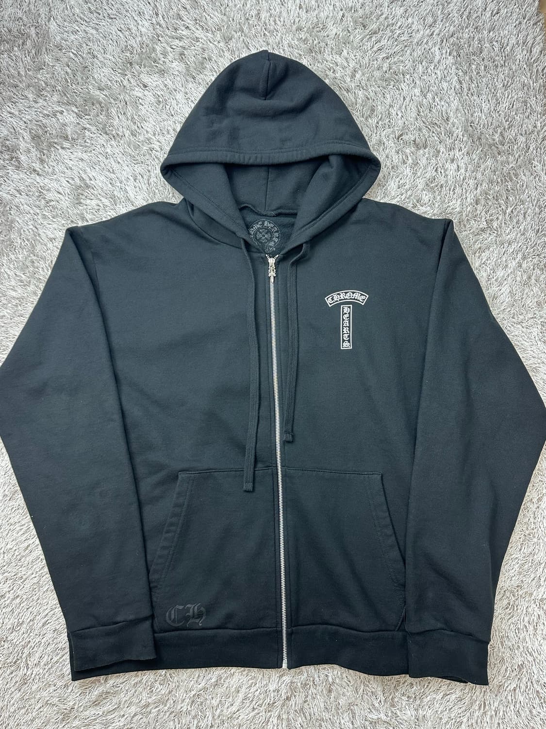 [XL] 정품 크롬하츠 USA 스크립트 로고 플리스 집업 후드 블랙 상품이미지2