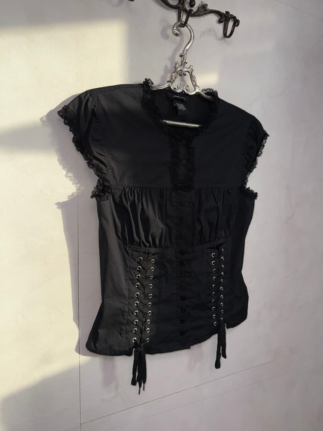 Black shirring corset laceup button bl 상품이미지3
