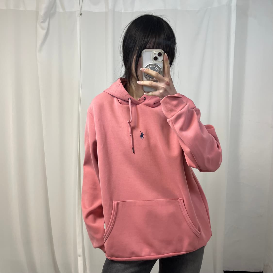 Polo Coral Pink Center Logo Hoodie 상품이미지1