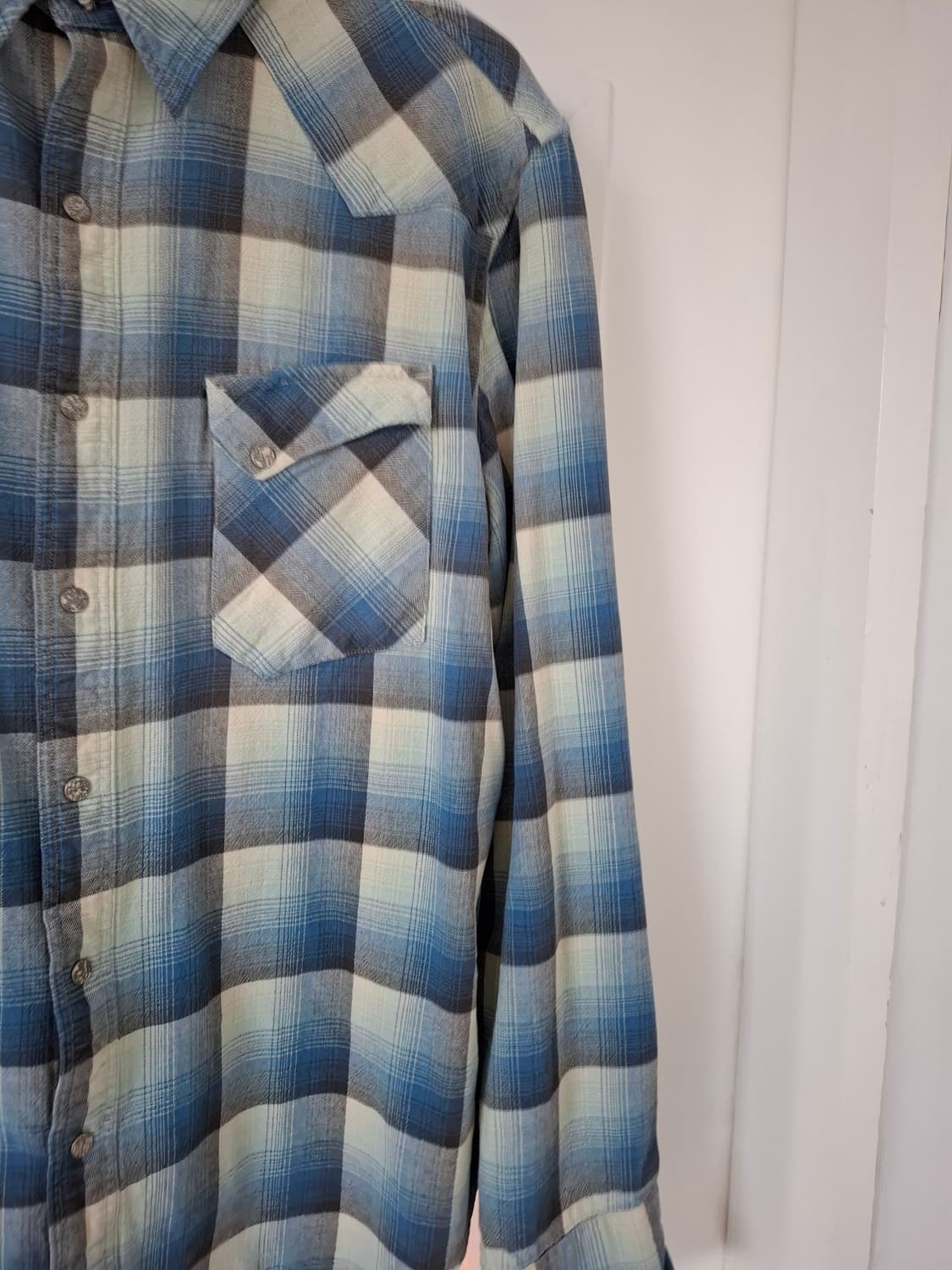 XL RRL 더블알엘 플래드 트윌 블루 체크 웨스턴 셔츠 상품이미지3